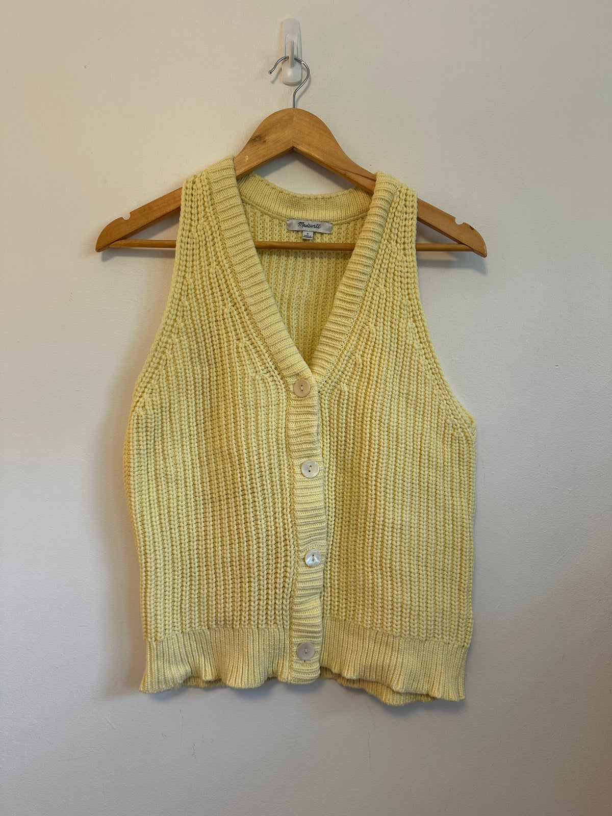 Madewell Pale Yellow Chunky Ribbed Knit Button Front Sweater Vest | Size Small