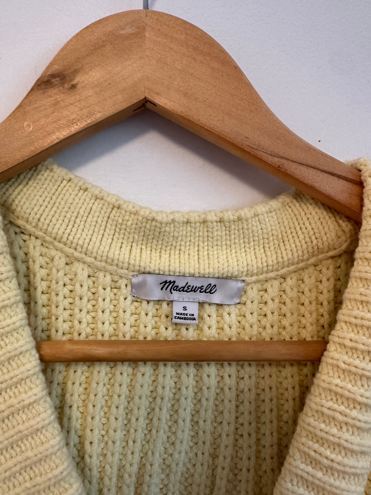 Madewell Pale Yellow Chunky Ribbed Knit Button Front Sweater Vest | Size Small