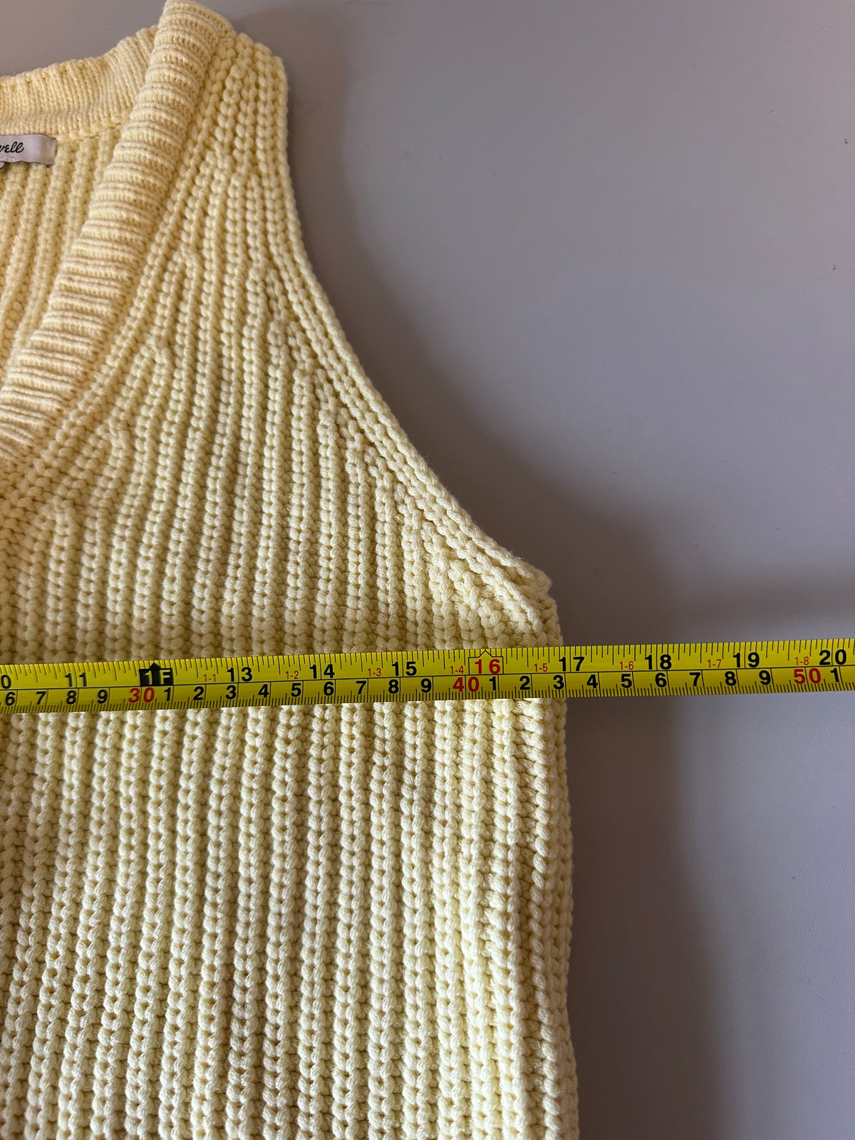 Madewell Pale Yellow Chunky Ribbed Knit Button Front Sweater Vest | Size Small