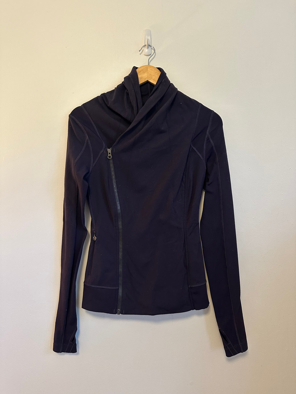 Lululemon In Flux Jacket Navy Blue Asymmetrical Zip Funnel Neck | Size 4