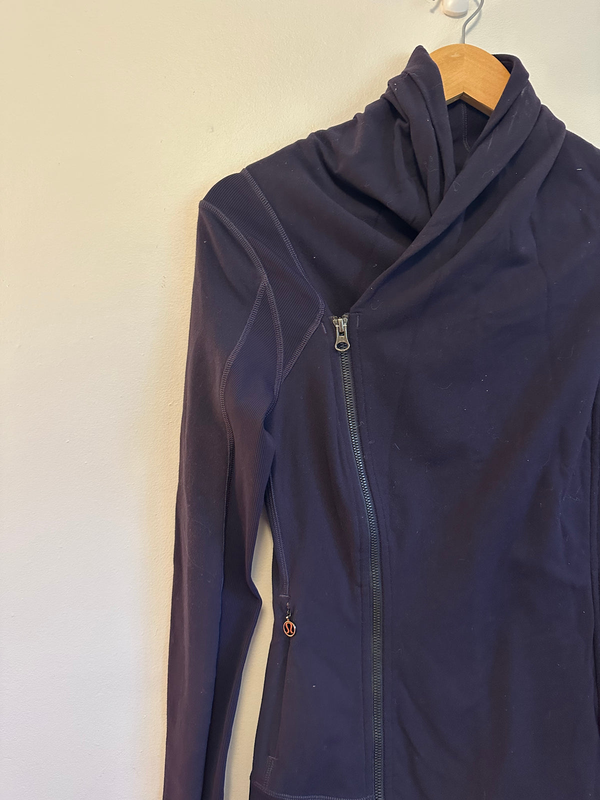 Lululemon In Flux Jacket Navy Blue Asymmetrical Zip Funnel Neck | Size 4