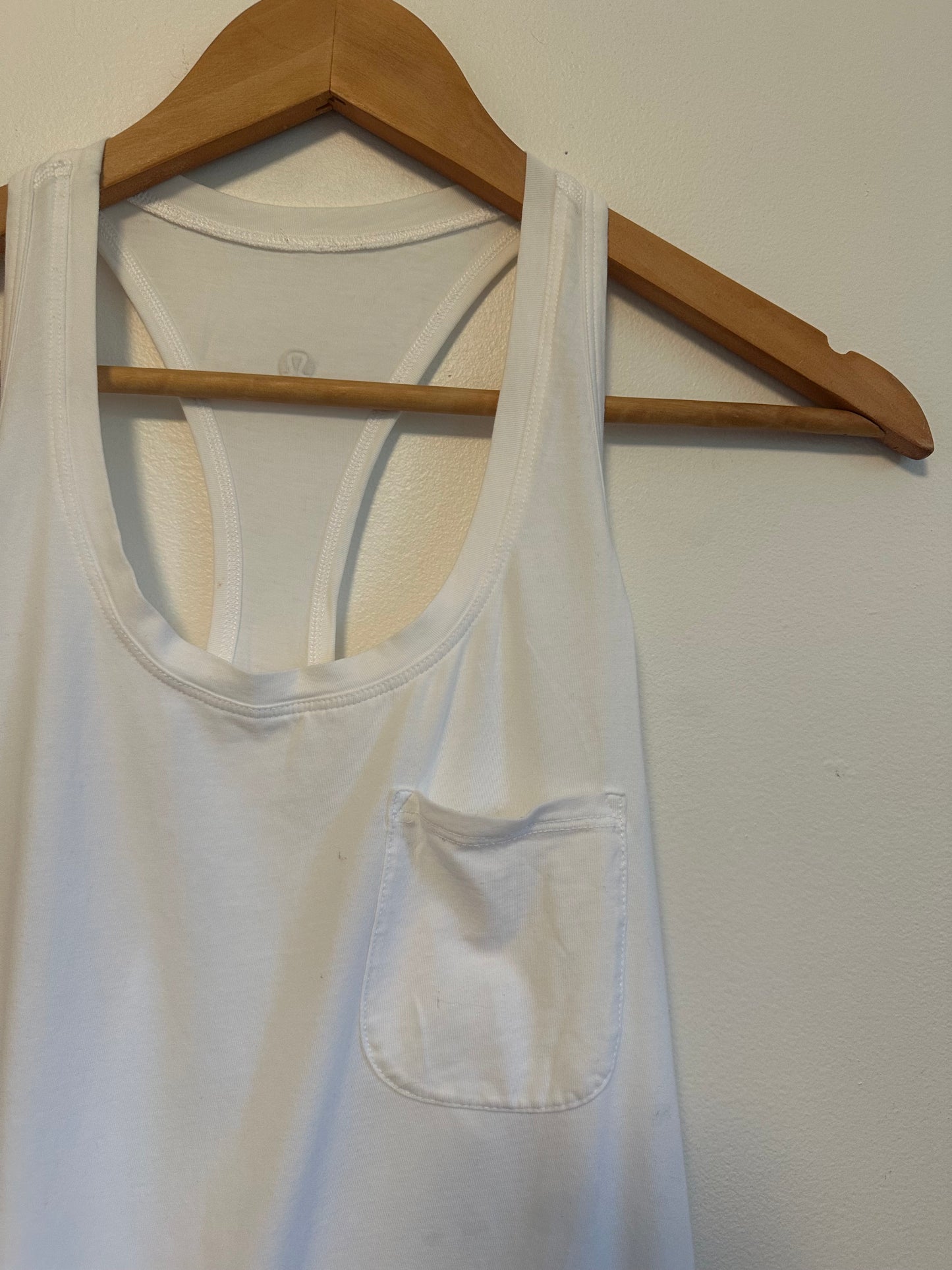 Lululemon White Racerback Tank Top with Chest Pocket and Scoop Neck