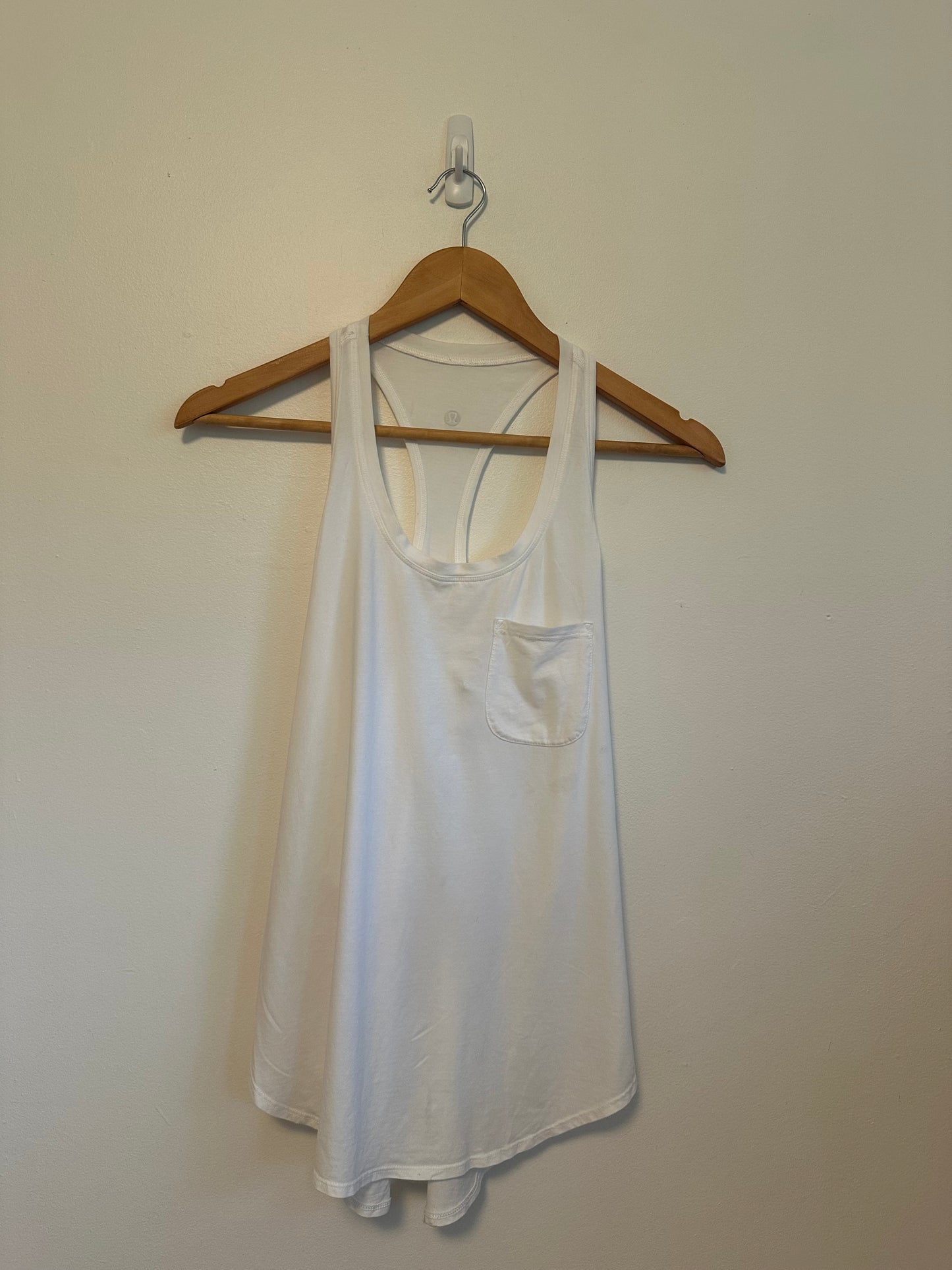 Lululemon White Racerback Tank Top with Chest Pocket and Scoop Neck