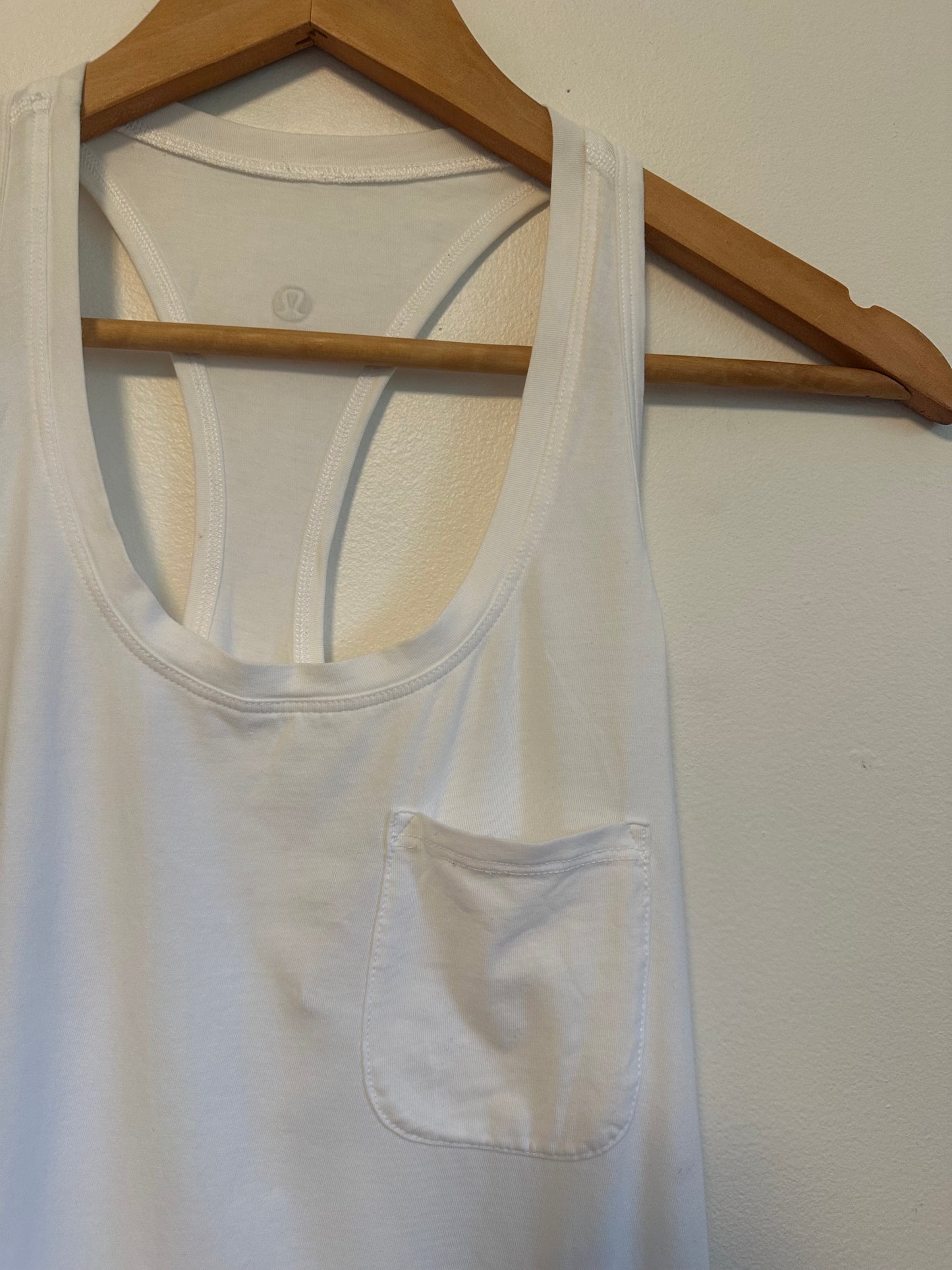 Lululemon White Racerback Tank Top with Chest Pocket and Scoop Neck