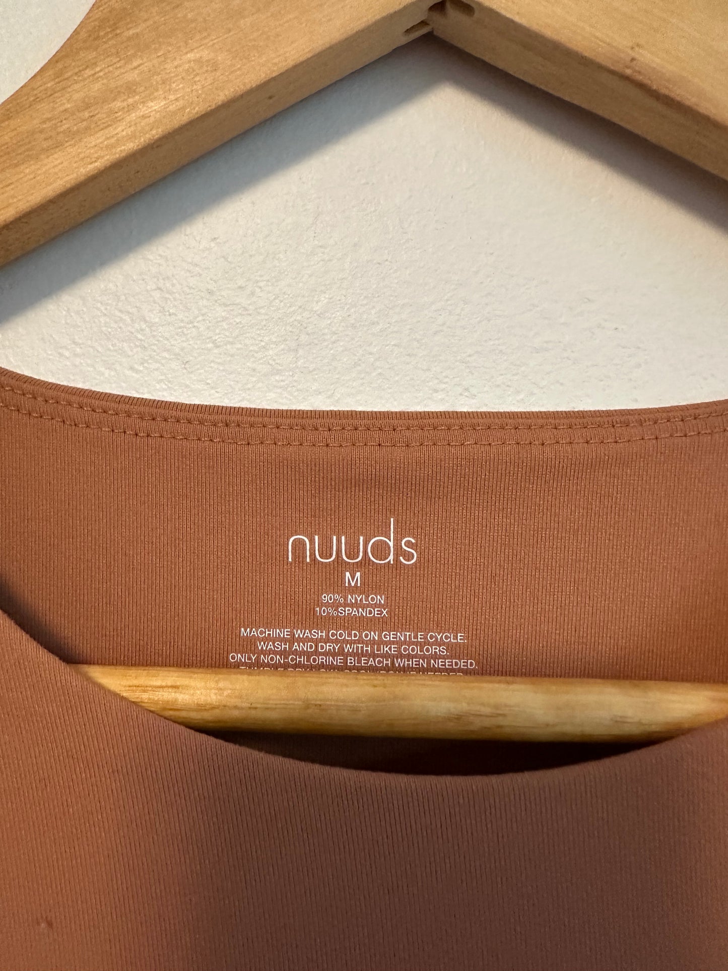 Nuuds Long Sleeve Crew Neck Thong Bodysuit in Clay | Size Medium