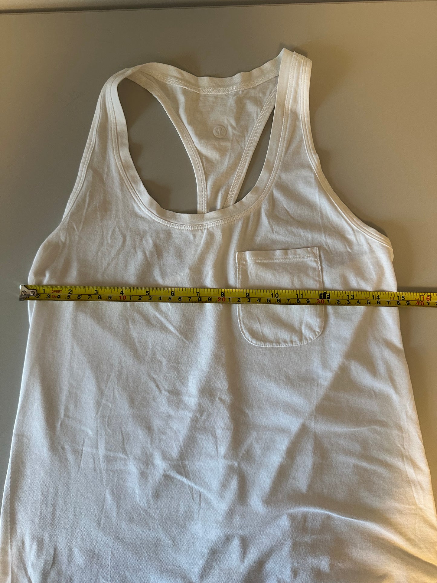 Lululemon White Racerback Tank Top with Chest Pocket and Scoop Neck