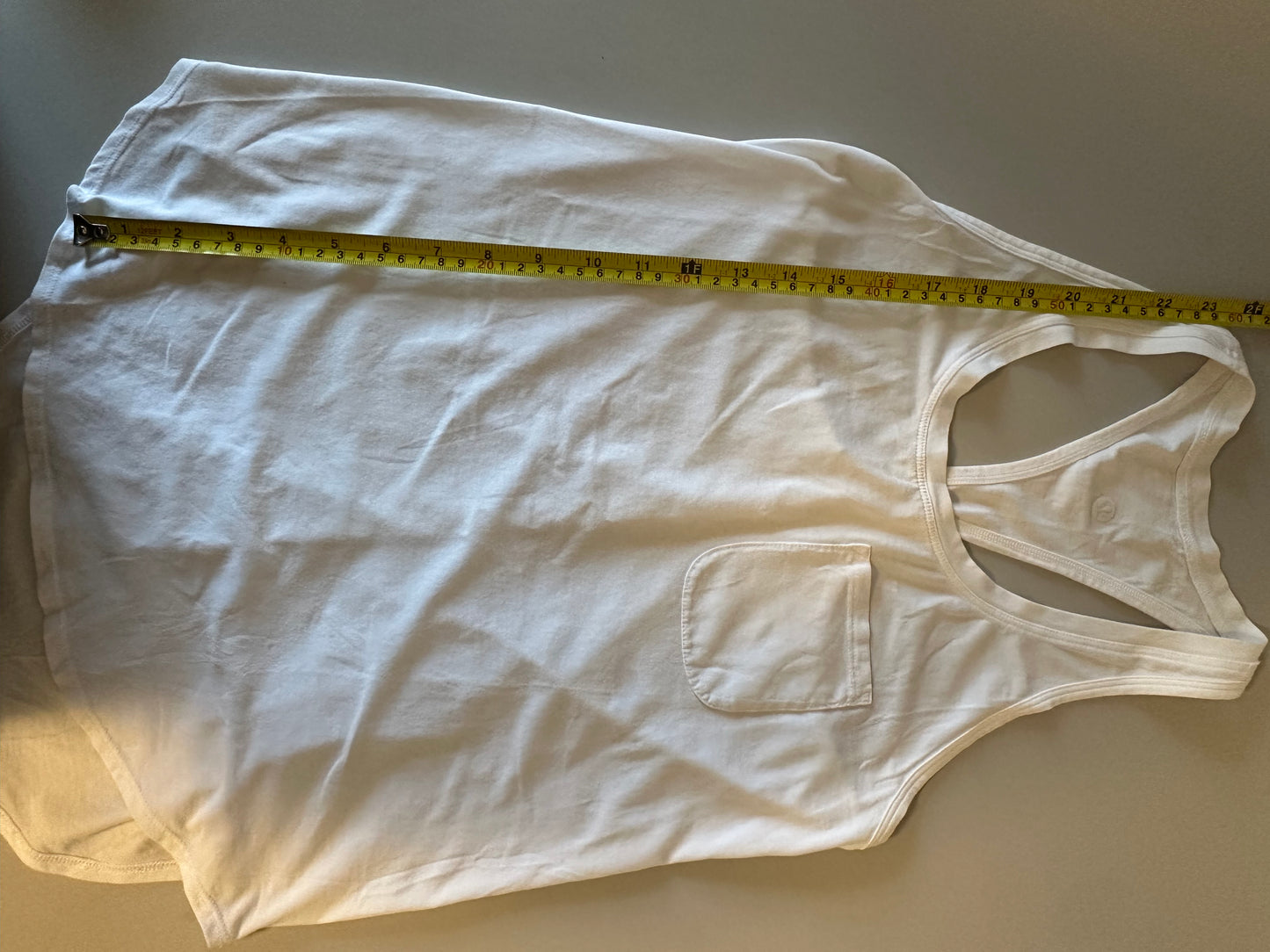 Lululemon White Racerback Tank Top with Chest Pocket and Scoop Neck