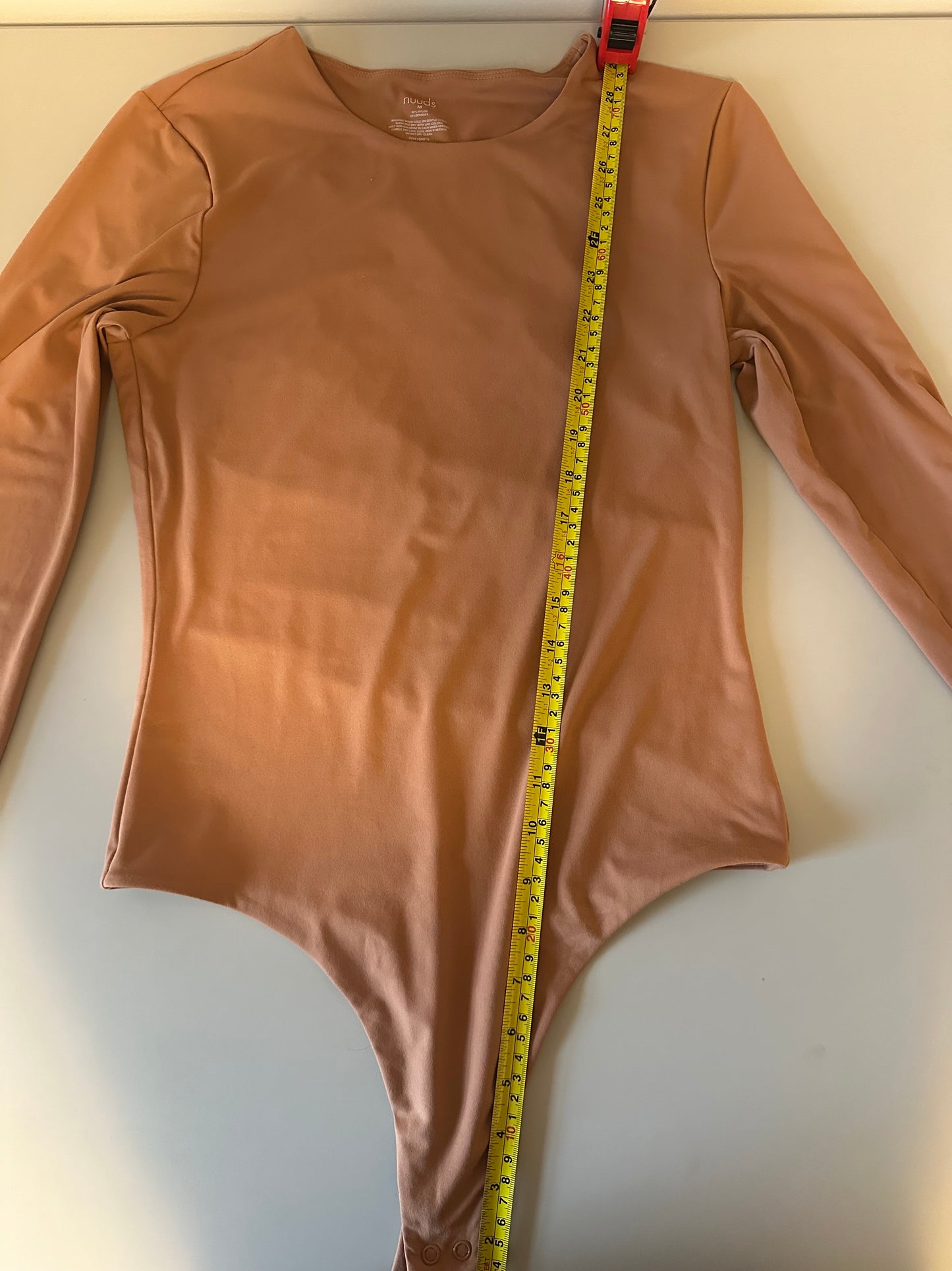 Nuuds Long Sleeve Crew Neck Thong Bodysuit in Clay | Size Medium