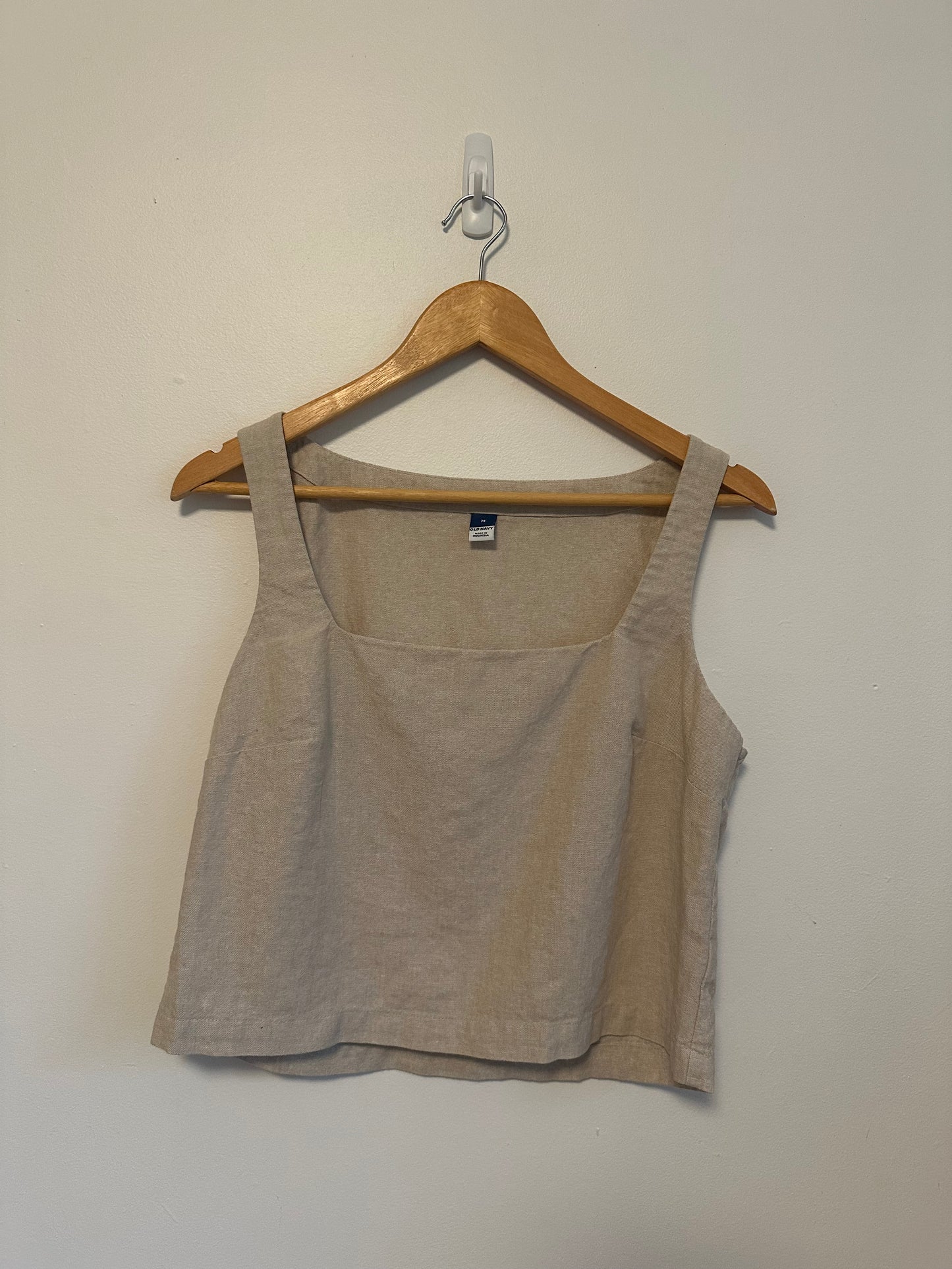 Old Navy Natural Beige Linen Blend Square Neck Tank Top | Size Medium