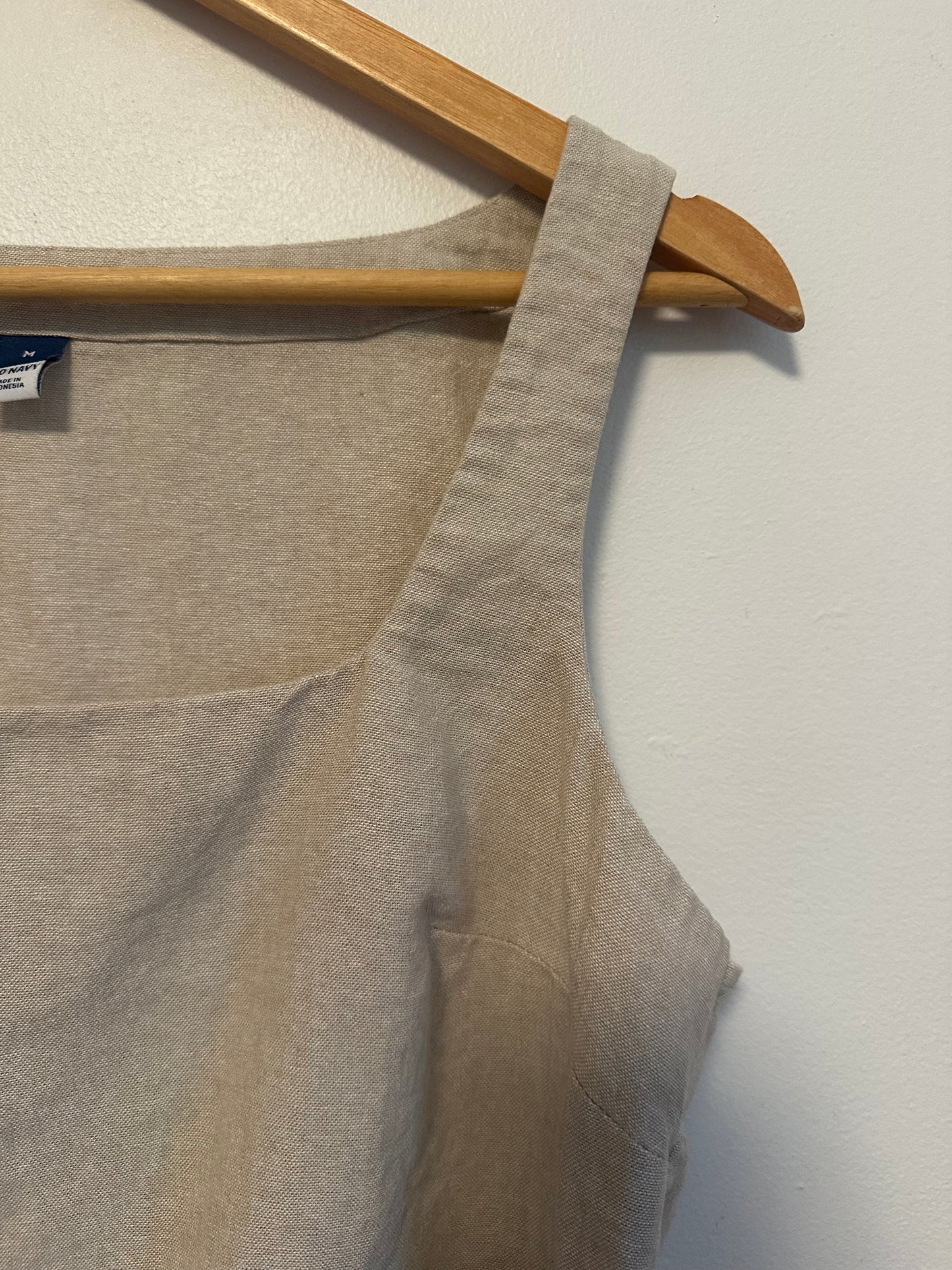Old Navy Natural Beige Linen Blend Square Neck Tank Top | Size Medium