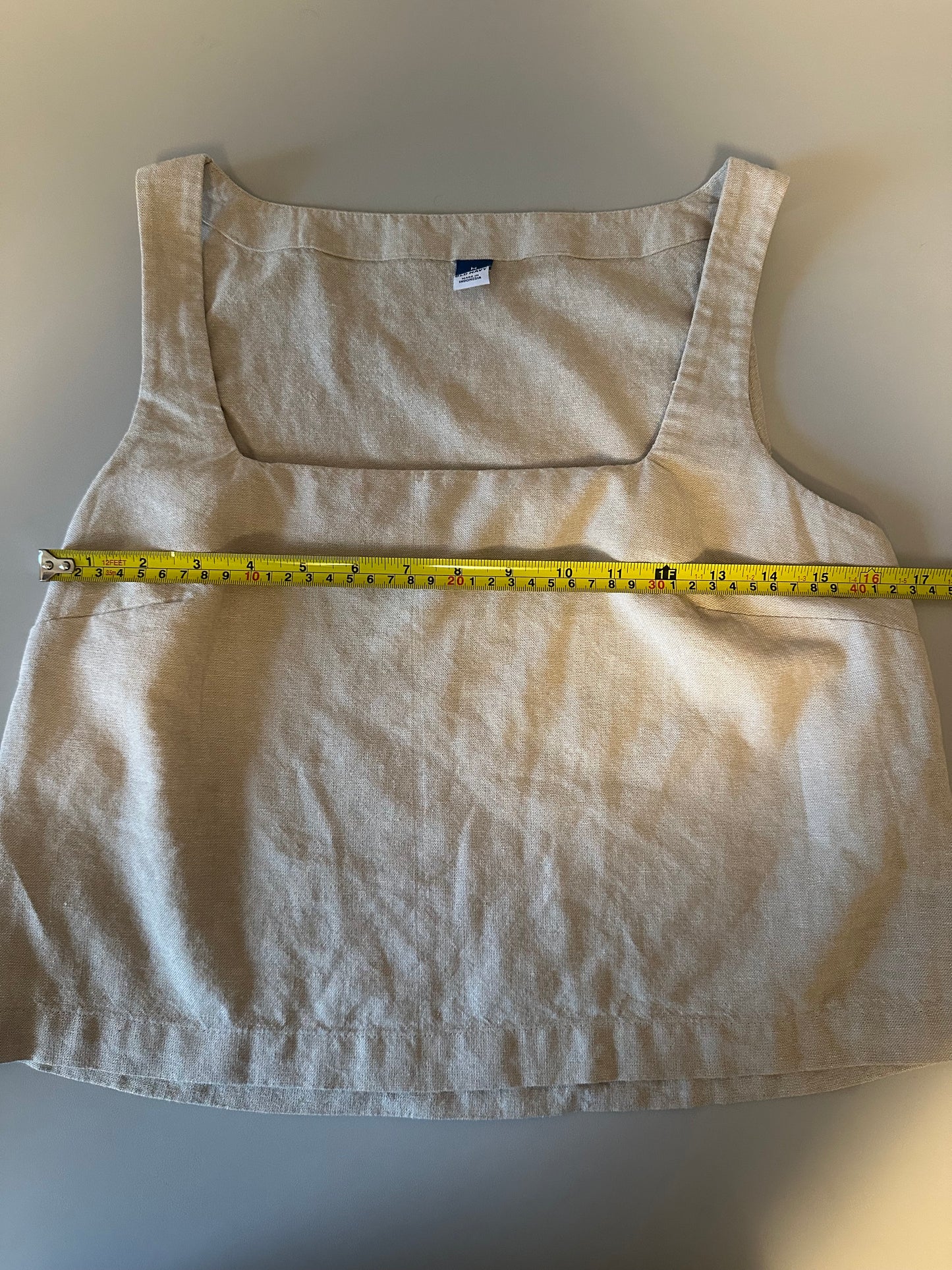 Old Navy Natural Beige Linen Blend Square Neck Tank Top | Size Medium