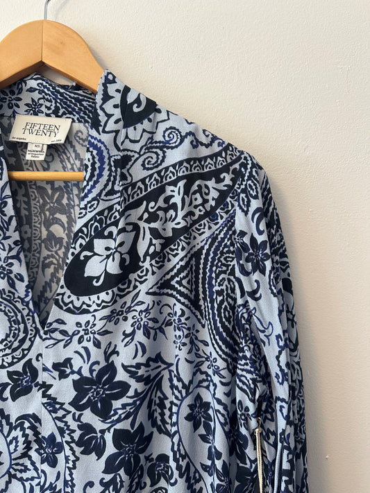 NWT Fifteen Twenty Scarlet Tie Front Blue Paisley Top | Size XS