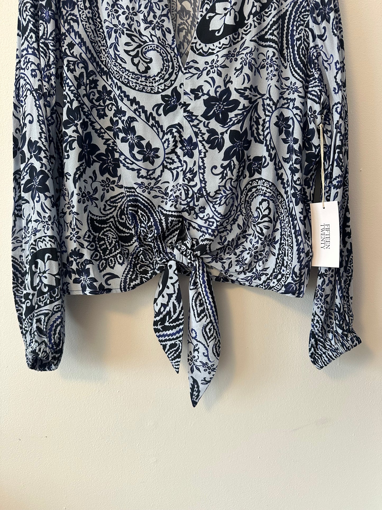 NWT Fifteen Twenty Scarlet Tie Front Blue Paisley Top | Size XS