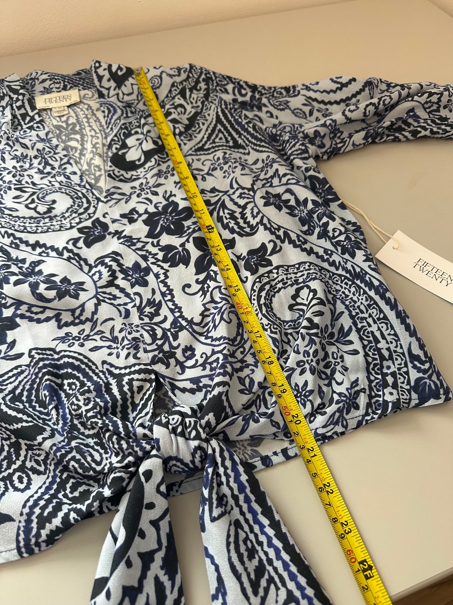 NWT Fifteen Twenty Scarlet Tie Front Blue Paisley Top | Size XS