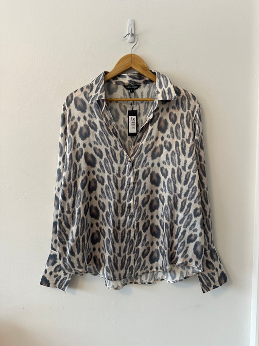 NWT Catherine Gee Daria French Cuff Silk Blouse - New Leopard | Size Large