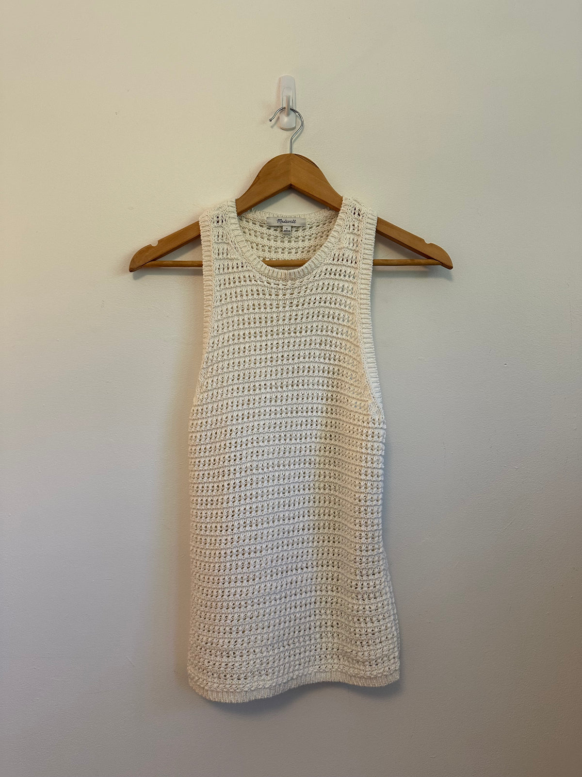 Madewell Ivory Cotton Open Knit Racerback Sweater Tank Top | Size Small