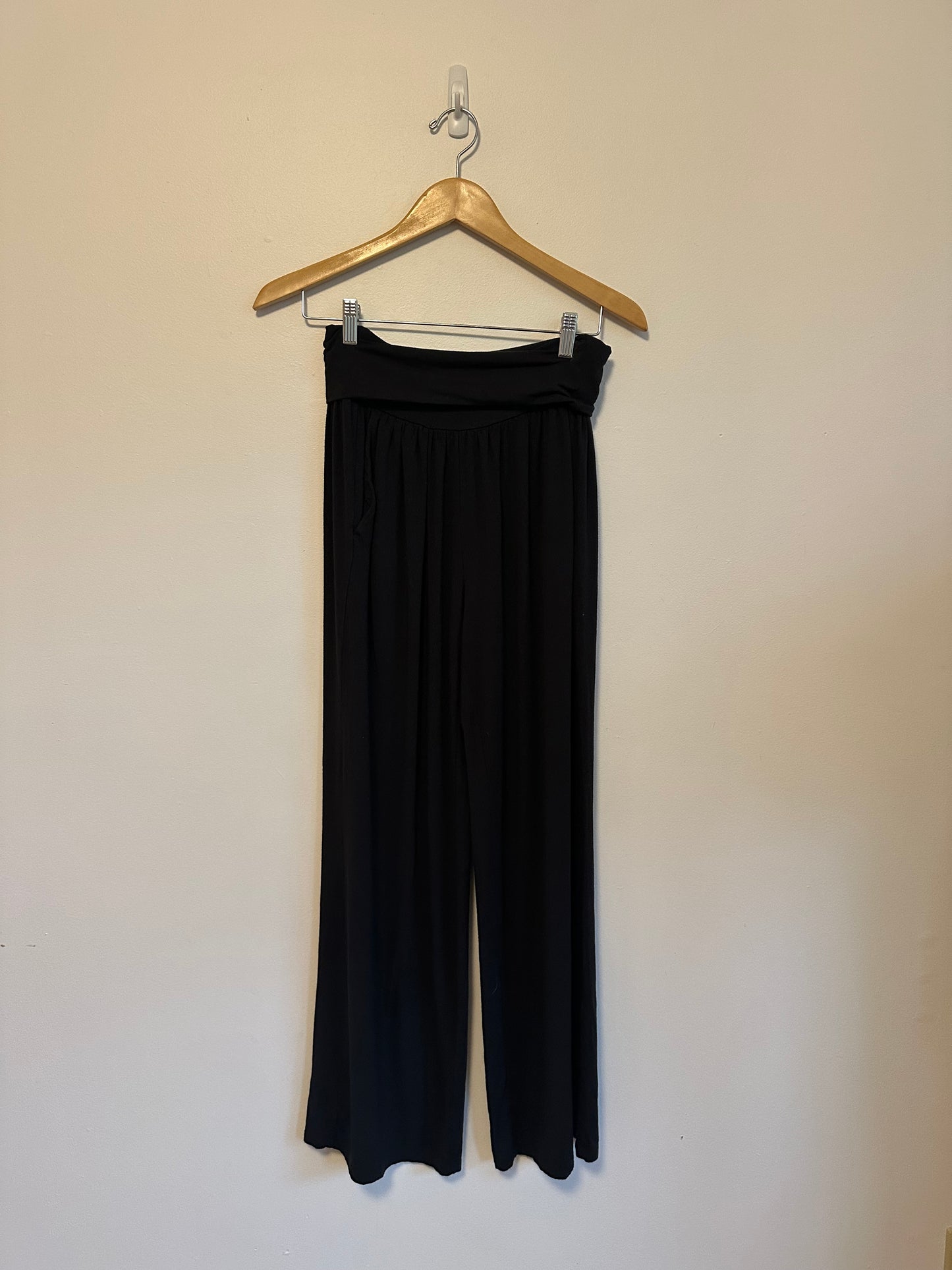 Athleta Black Wide Leg Fold Over Waist Knit Jersey Lounge Pants | Size Small