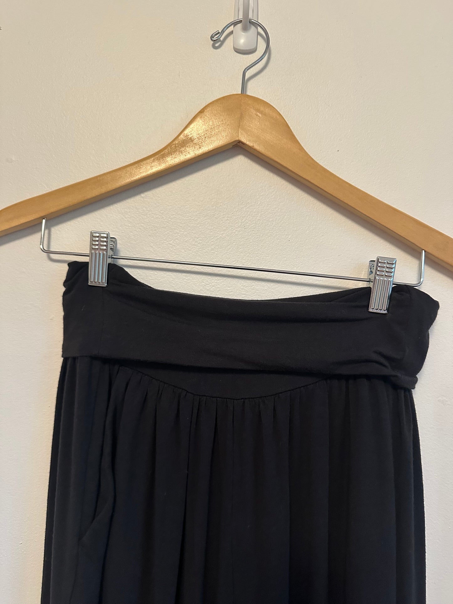 Athleta Black Wide Leg Fold Over Waist Knit Jersey Lounge Pants | Size Small