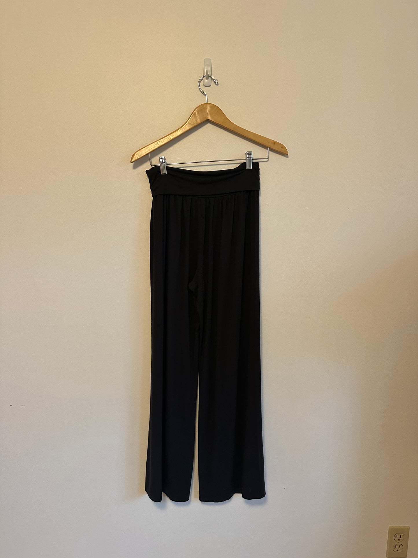 Athleta Black Wide Leg Fold Over Waist Knit Jersey Lounge Pants | Size Small