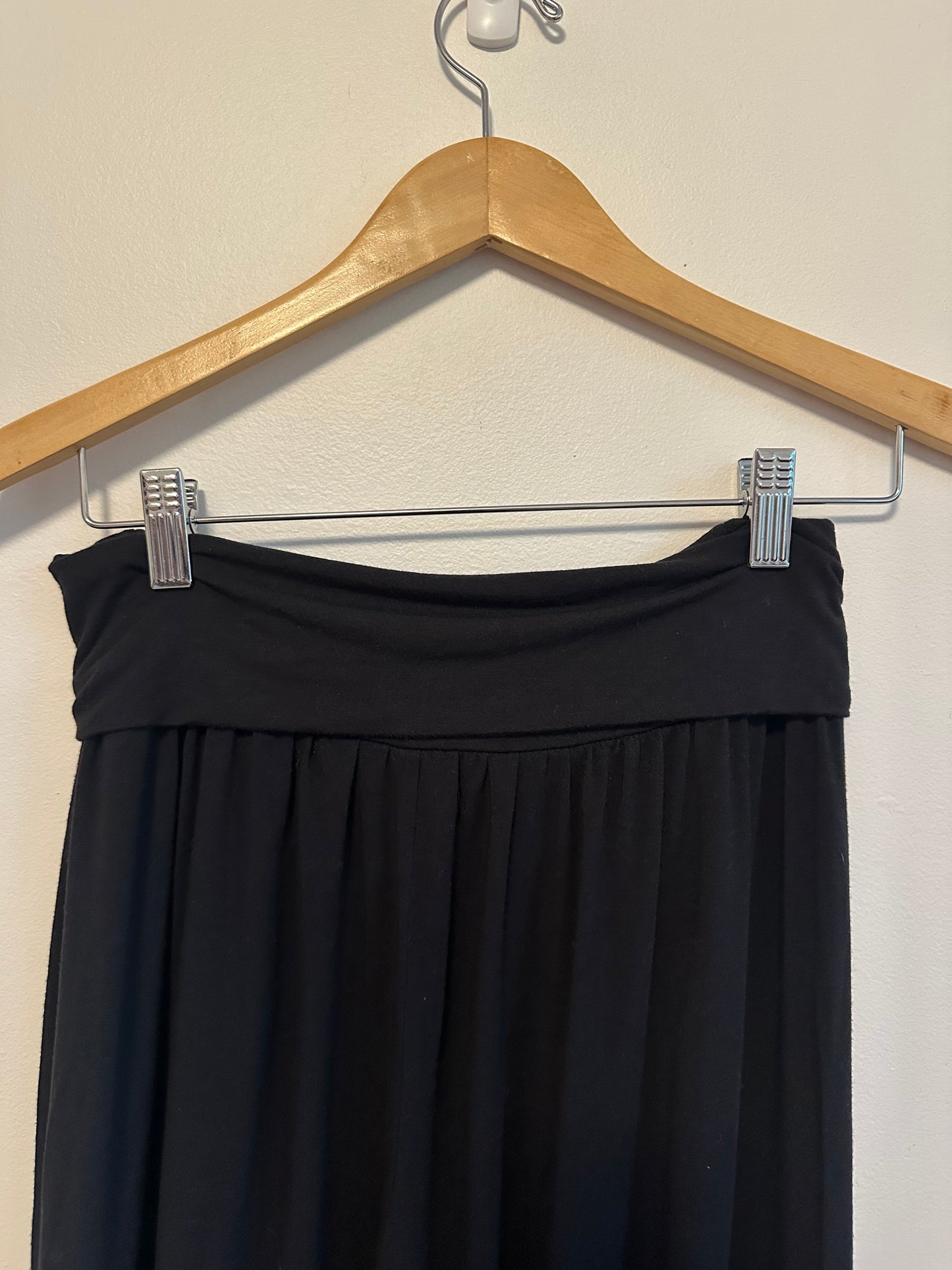 Athleta Black Wide Leg Fold Over Waist Knit Jersey Lounge Pants | Size Small