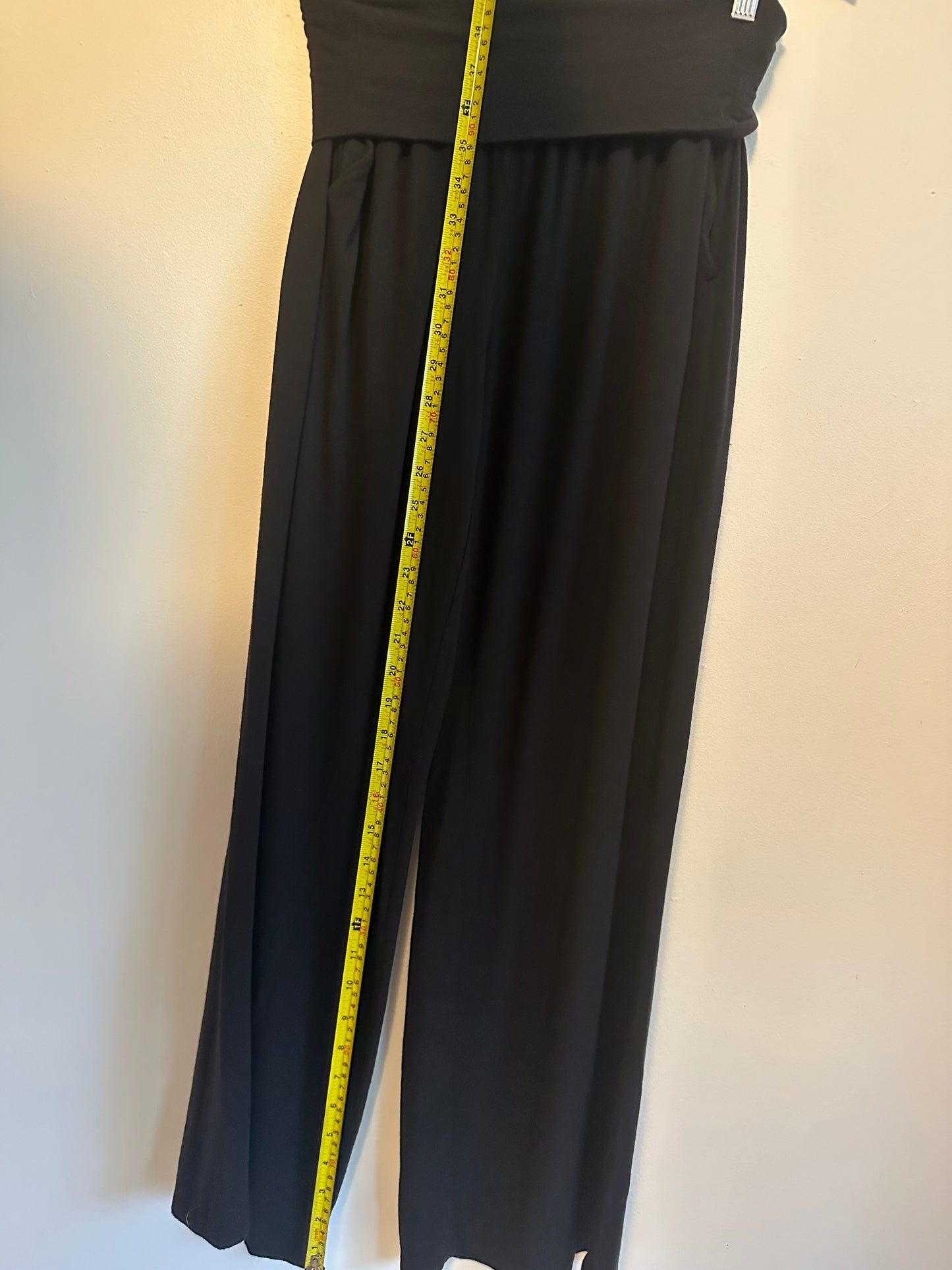 Athleta Black Wide Leg Fold Over Waist Knit Jersey Lounge Pants | Size Small