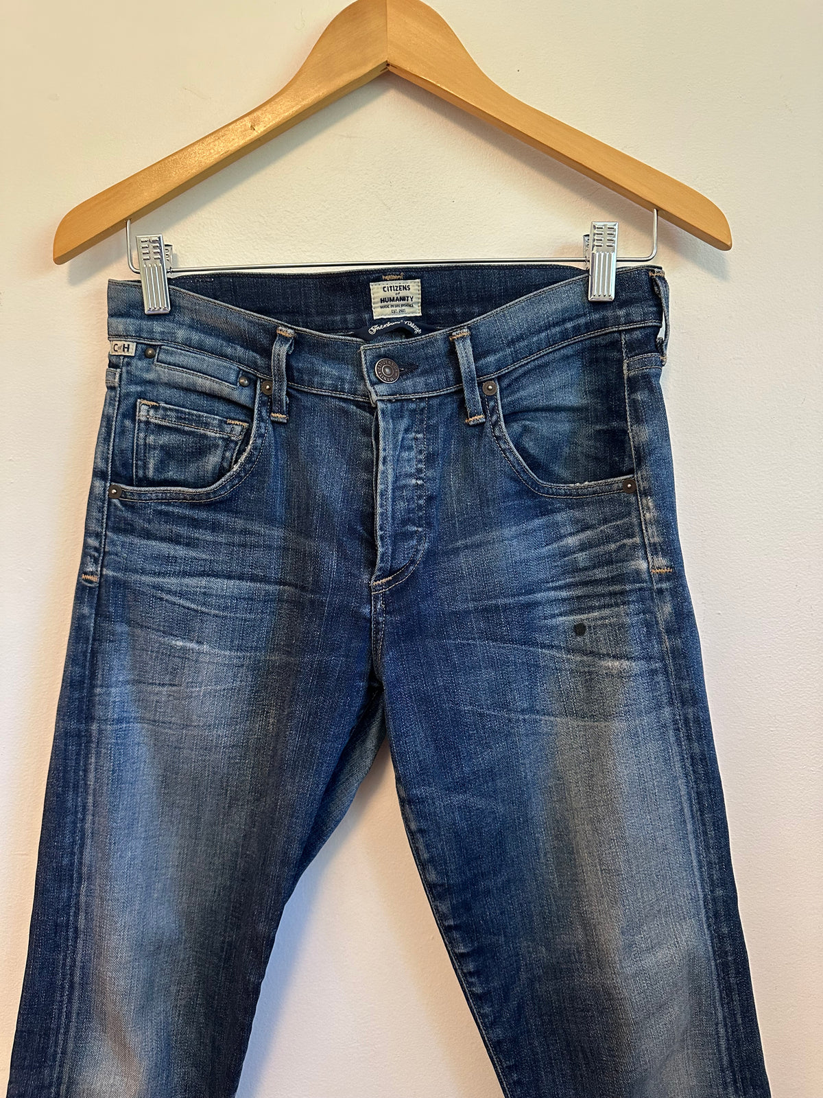 Citizens of Humanity Emerson Slim Boyfriend Jeans in Dark Wash Blue | Size 24