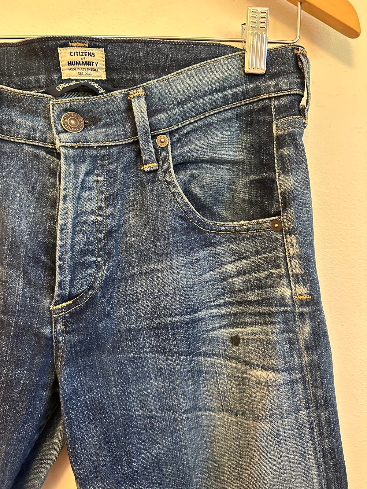 Citizens of Humanity Emerson Slim Boyfriend Jeans in Dark Wash Blue | Size 24