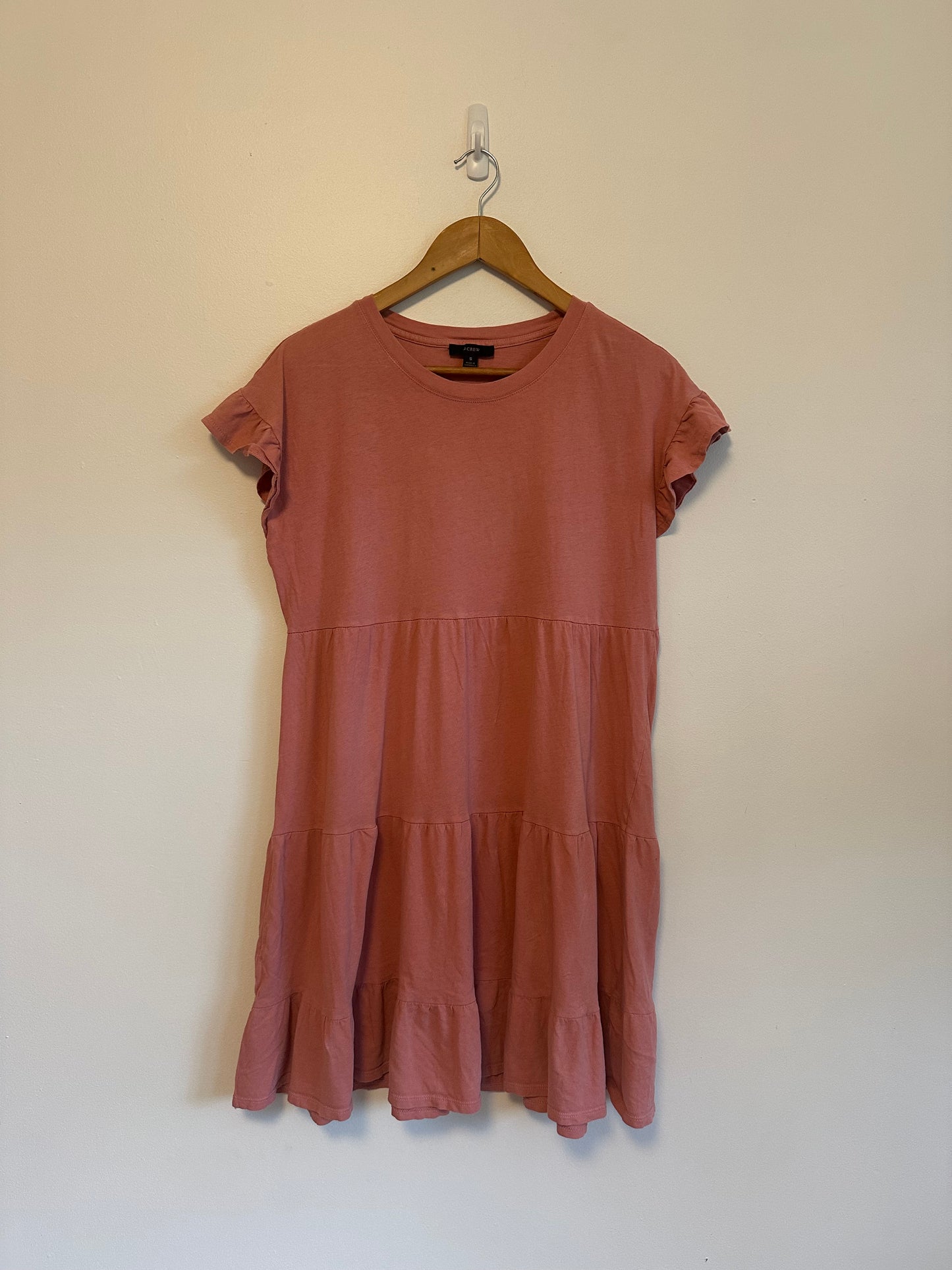 J. Crew Pink Cotton Tiered Ruffle Sleeve Mini Dress | Size Small