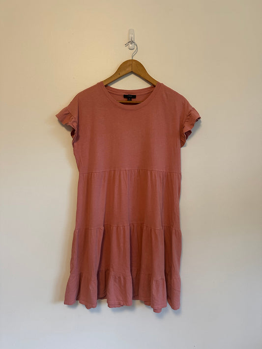 J. Crew Pink Cotton Tiered Ruffle Sleeve Mini Dress | Size Small
