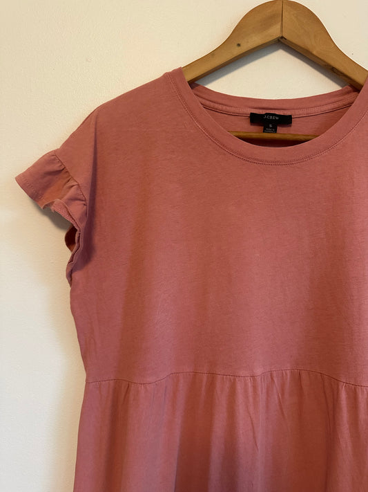 J. Crew Pink Cotton Tiered Ruffle Sleeve Mini Dress | Size Small