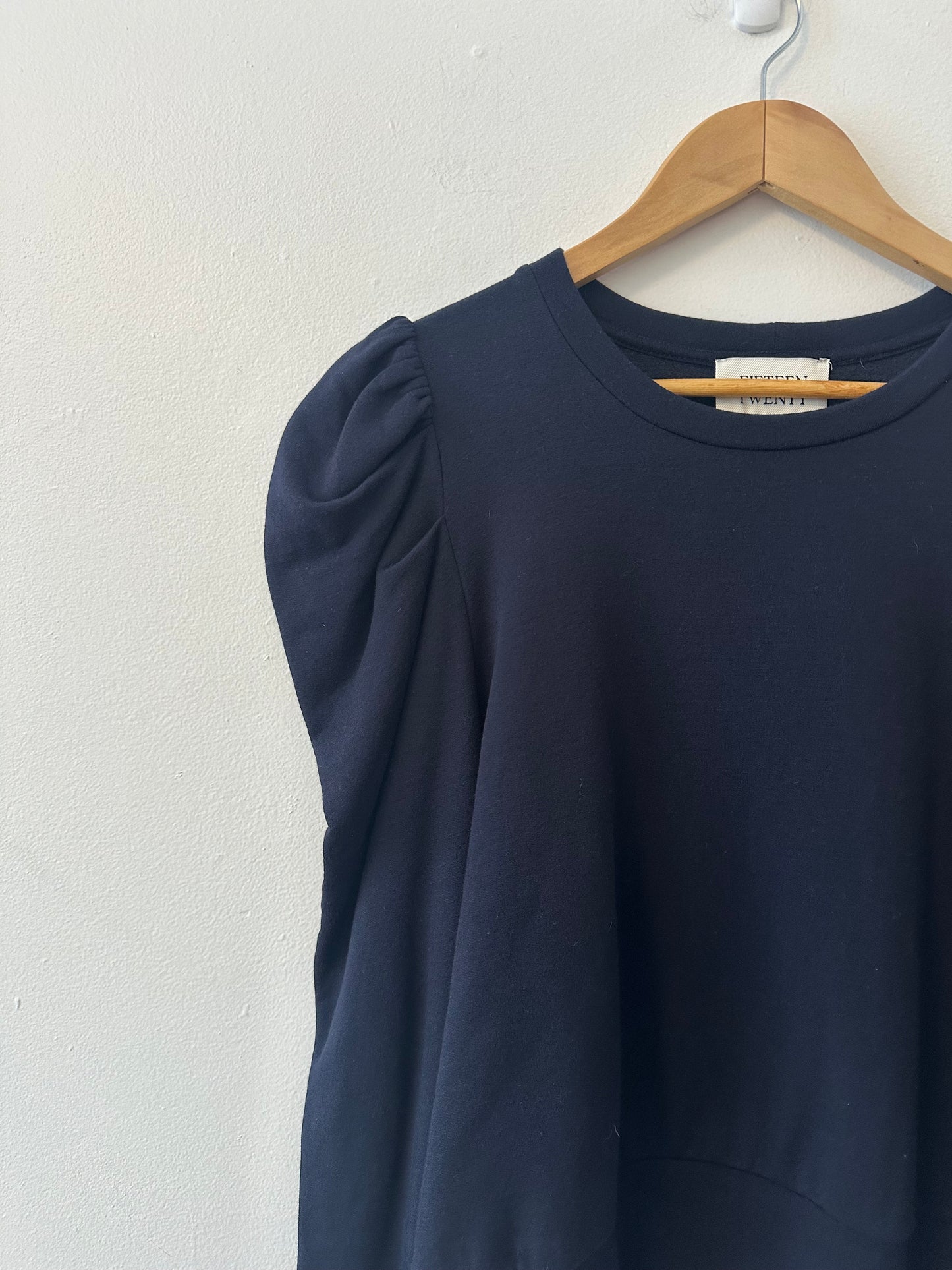 NWT Fifteen Twenty Navy Blue Puff Sleeve Long Sleeve Top | Size Small