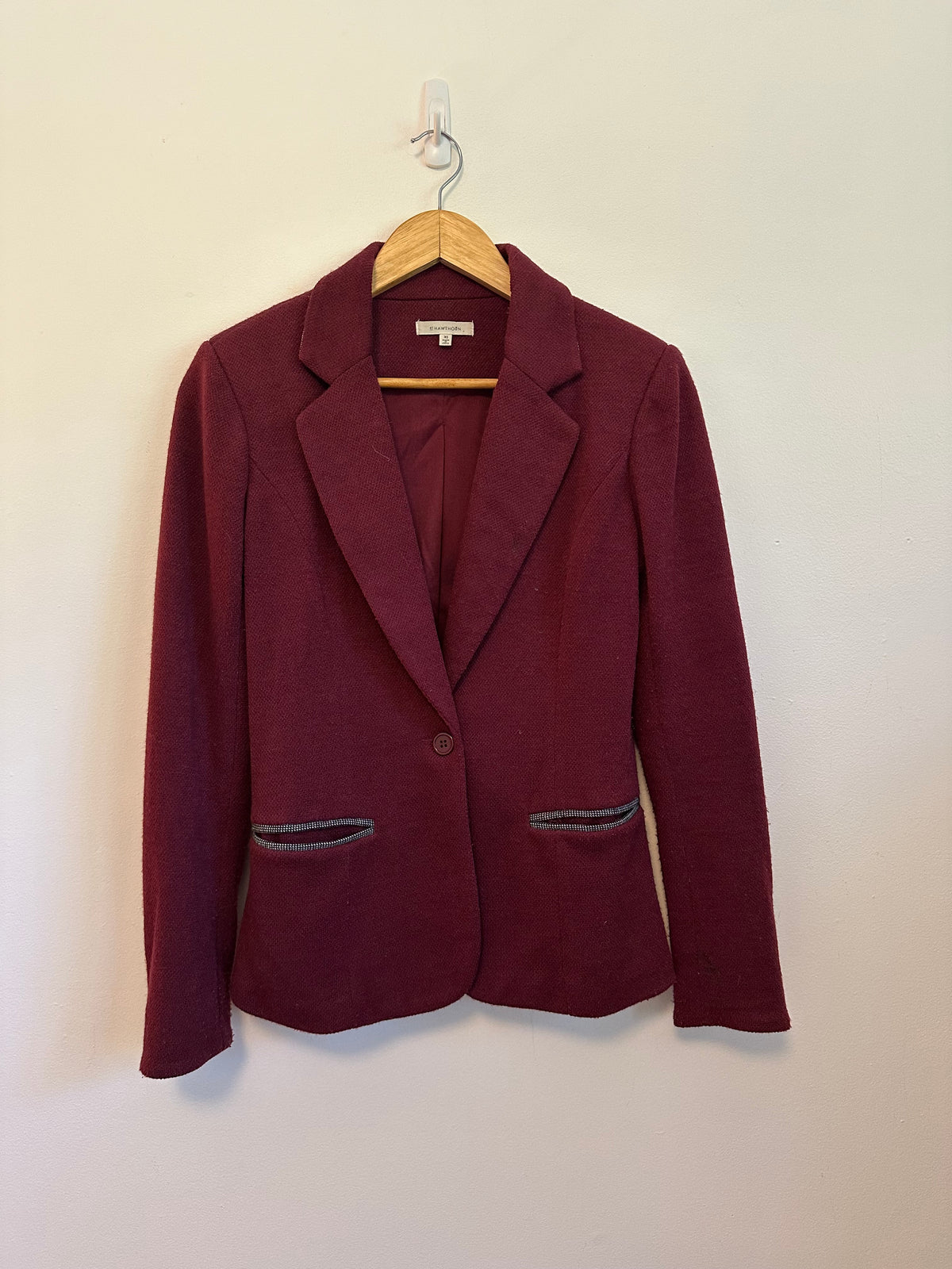 41 Hawthorn Burgundy Knit Blazer Jacket with Elbow Patches | Size XS
