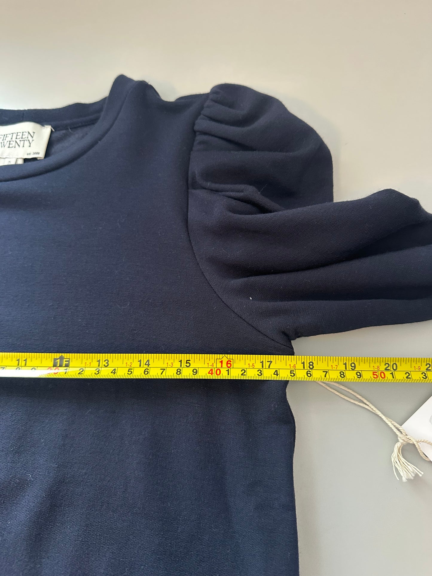 NWT Fifteen Twenty Navy Blue Puff Sleeve Long Sleeve Top | Size Small