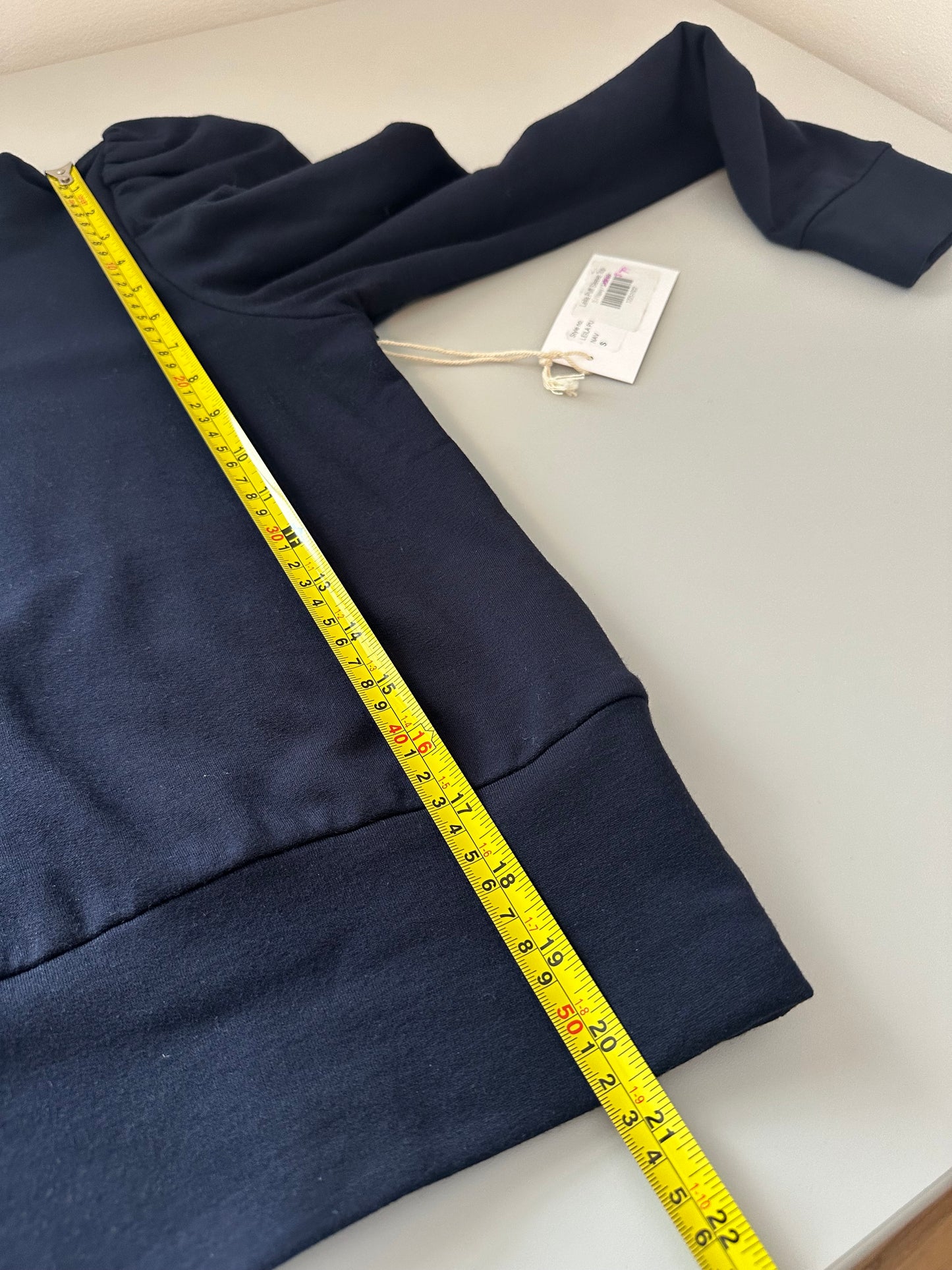NWT Fifteen Twenty Navy Blue Puff Sleeve Long Sleeve Top | Size Small