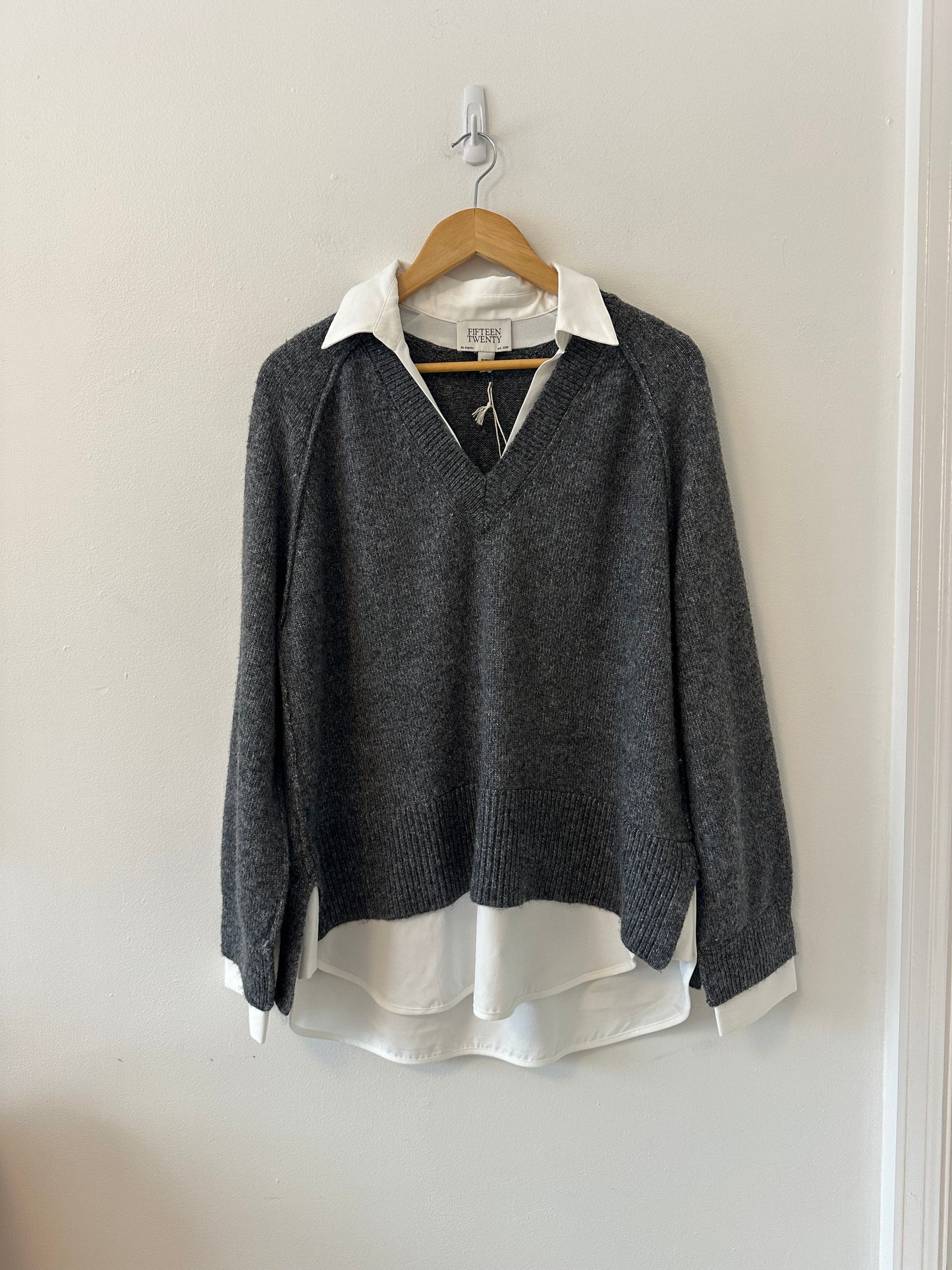 NWT Fifteen Twenty Carrie Mixed Media Sweater in Charcoal Gray | Size Large
