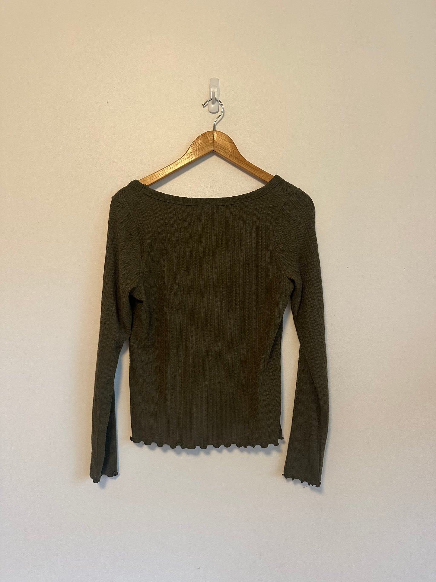 Old Navy Olive Green Pointelle Button Front T-Shirt Cardigan | Size Medium