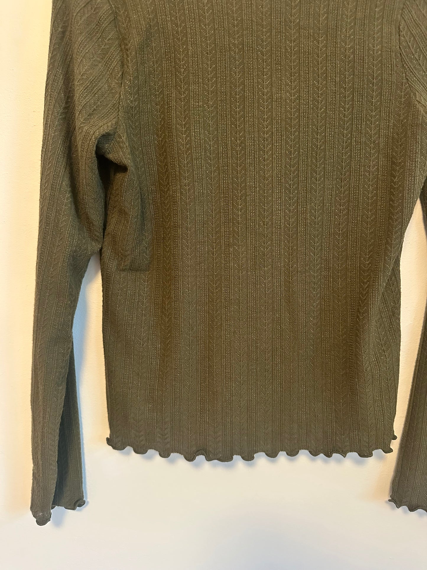 Old Navy Olive Green Pointelle Button Front T-Shirt Cardigan | Size Medium