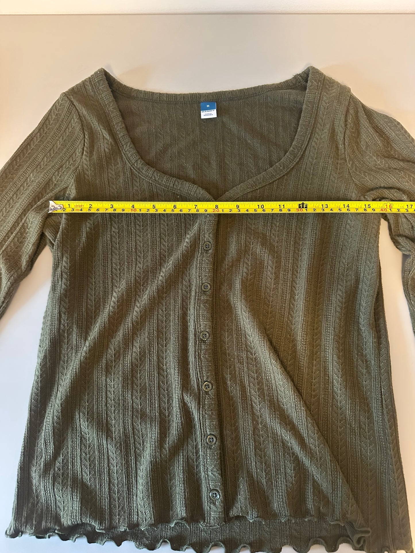 Old Navy Olive Green Pointelle Button Front T-Shirt Cardigan | Size Medium