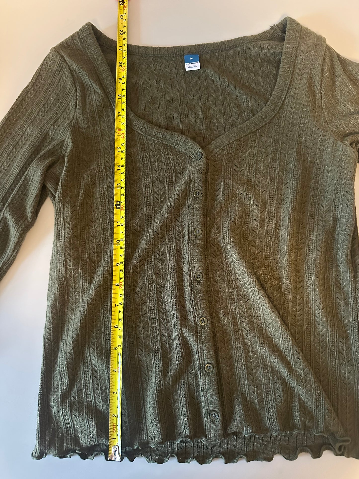 Old Navy Olive Green Pointelle Button Front T-Shirt Cardigan | Size Medium