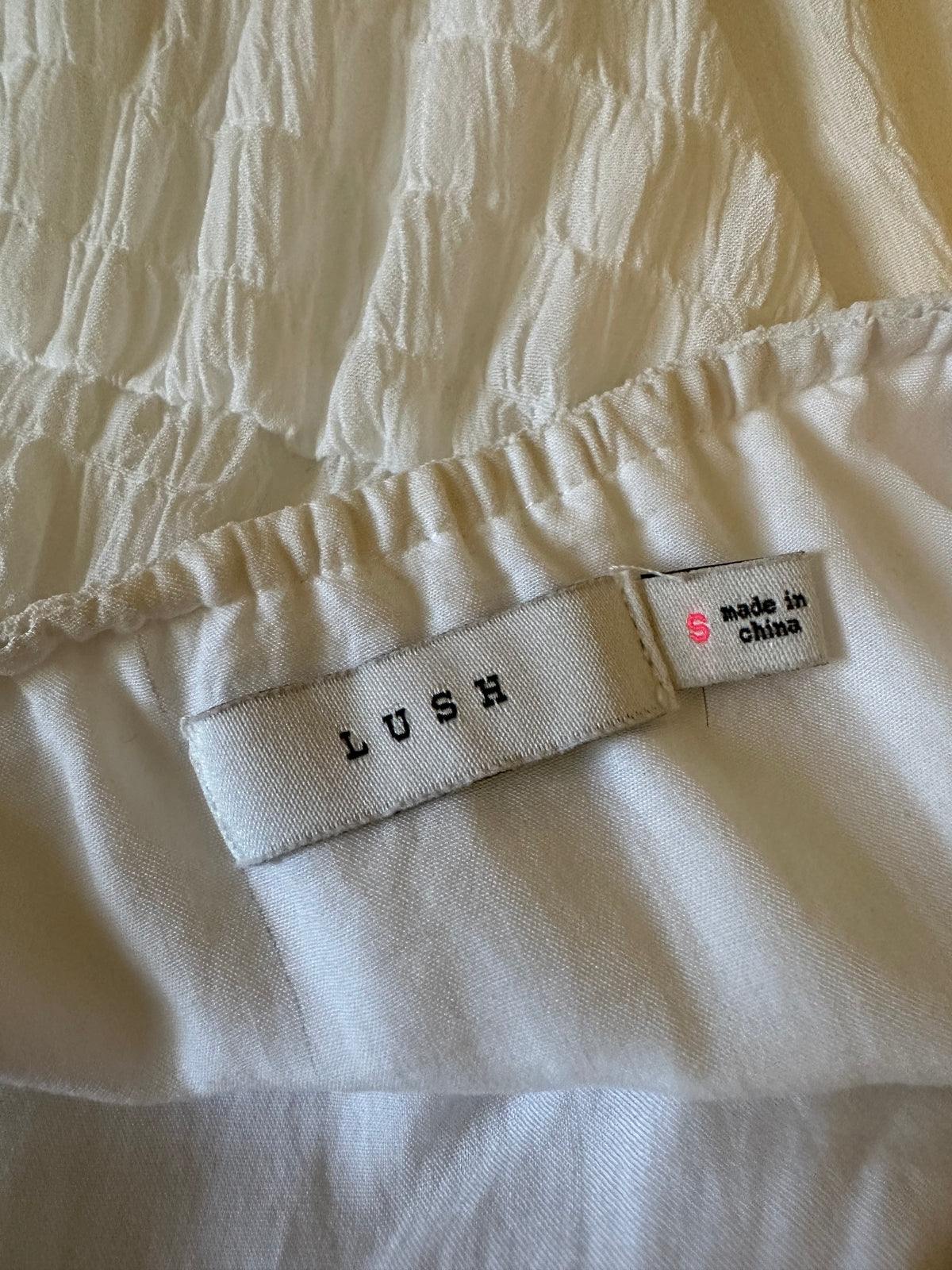 Lush White Eyelet Flutter Sleeve Tiered Midi Dress | Size Small