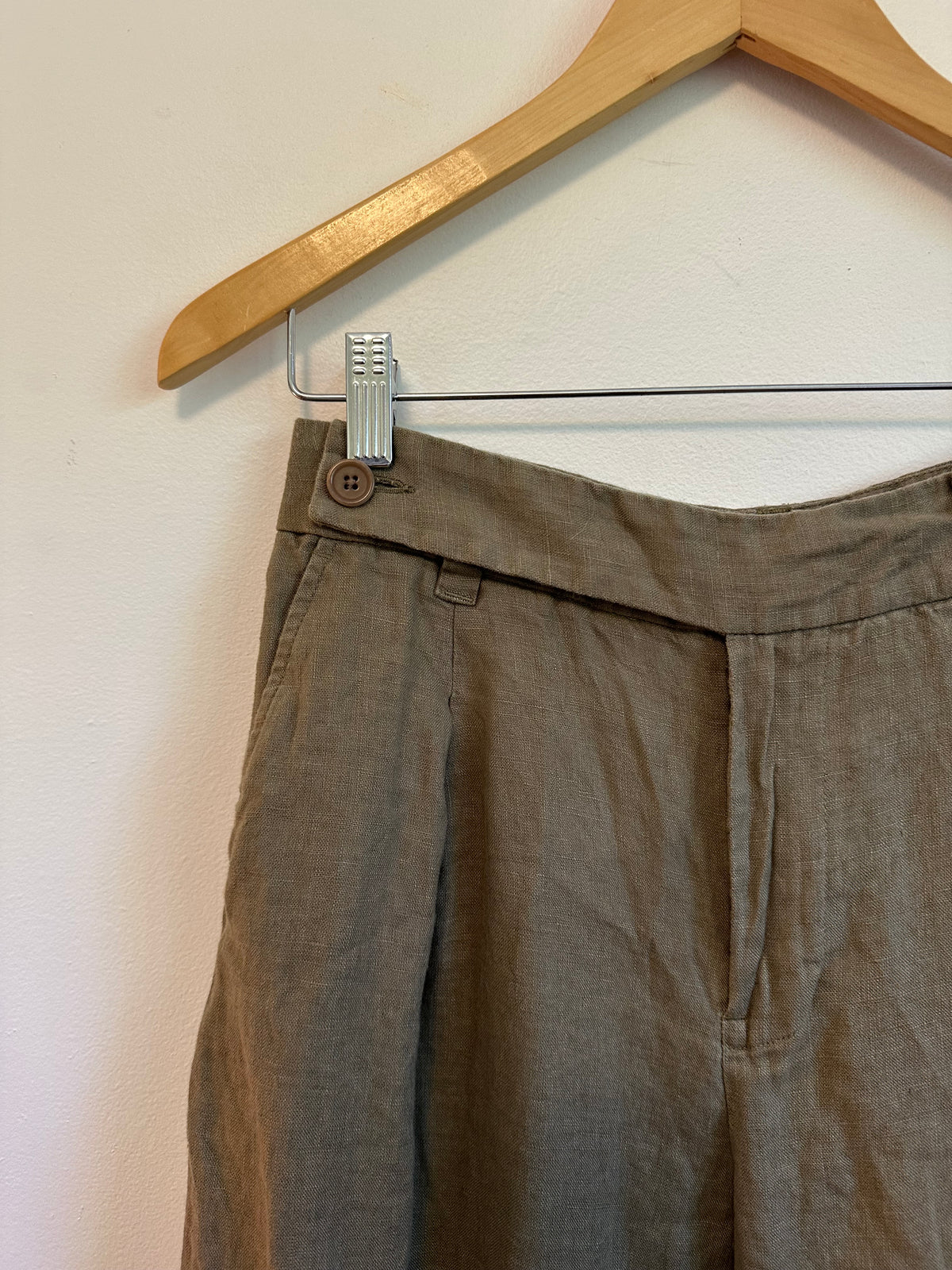 Madewell The Harlow Wide-Leg 100% Linen Olive Green Pants | Size 4P
