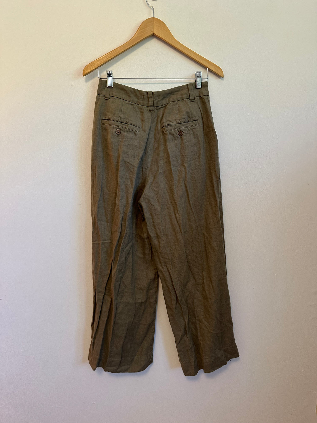 Madewell The Harlow Wide-Leg 100% Linen Olive Green Pants | Size 4P