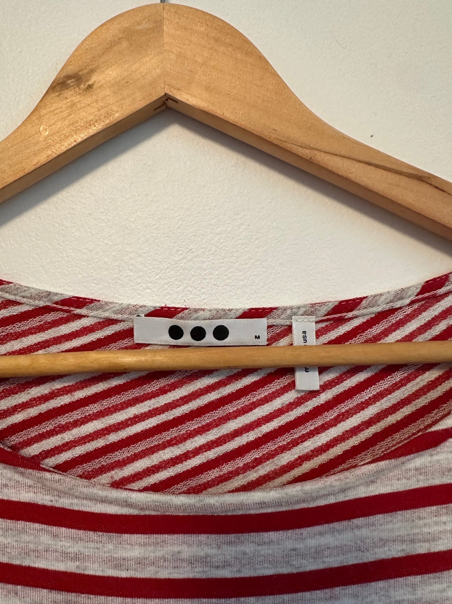 Three Dots Red and Gray Striped Crossover Back Boat Neck Top | Size Medium