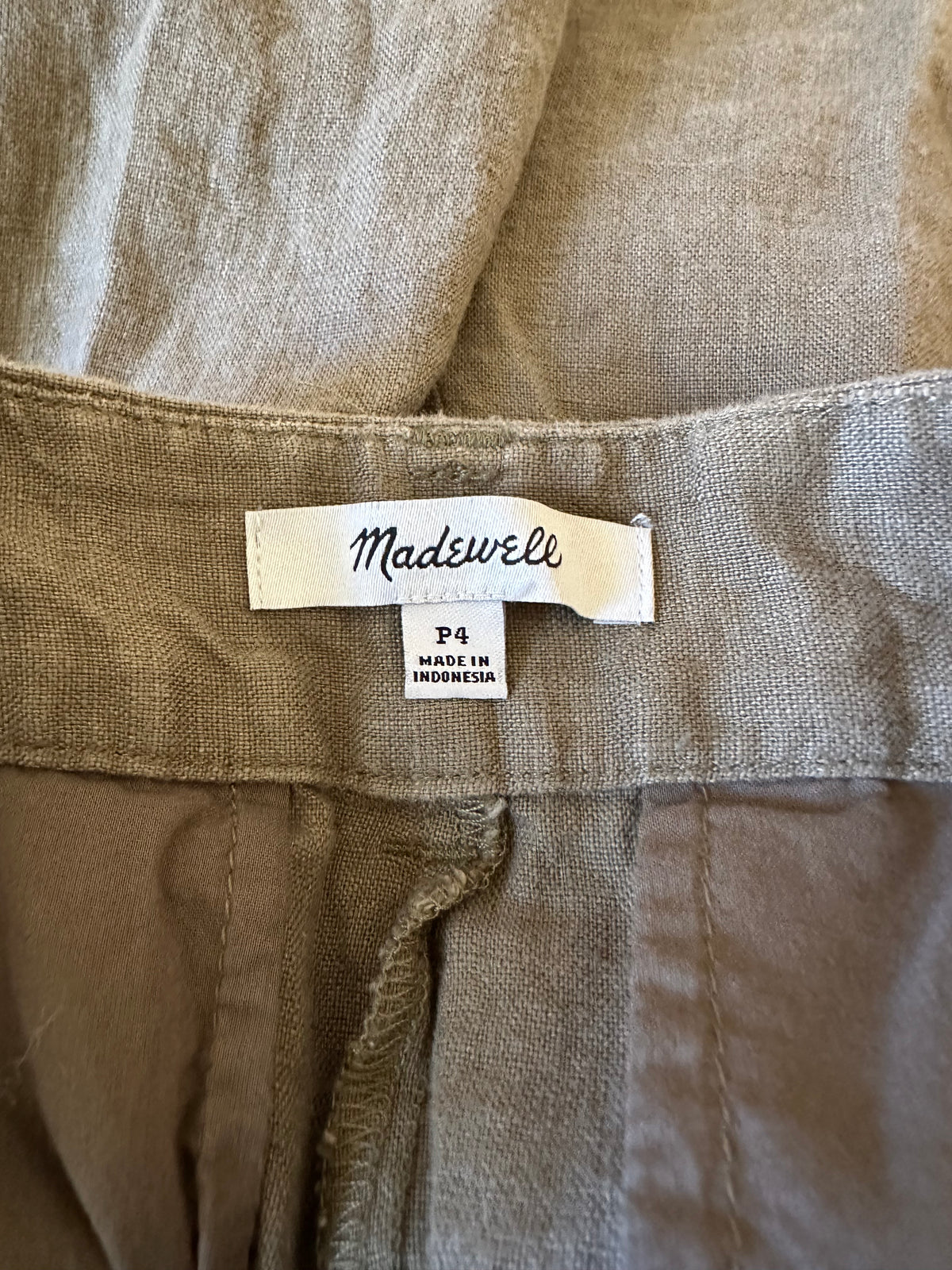 Madewell The Harlow Wide-Leg 100% Linen Olive Green Pants | Size 4P