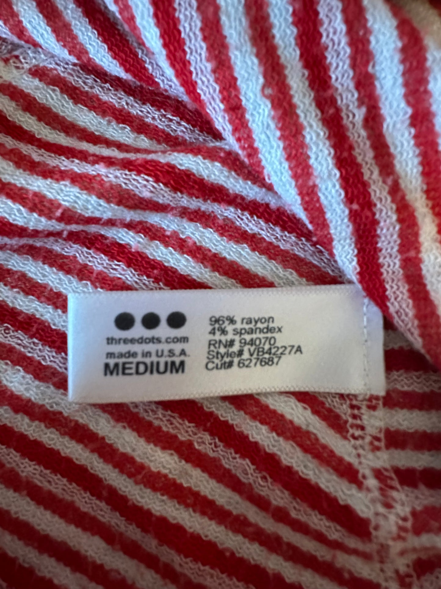 Three Dots Red and Gray Striped Crossover Back Boat Neck Top | Size Medium