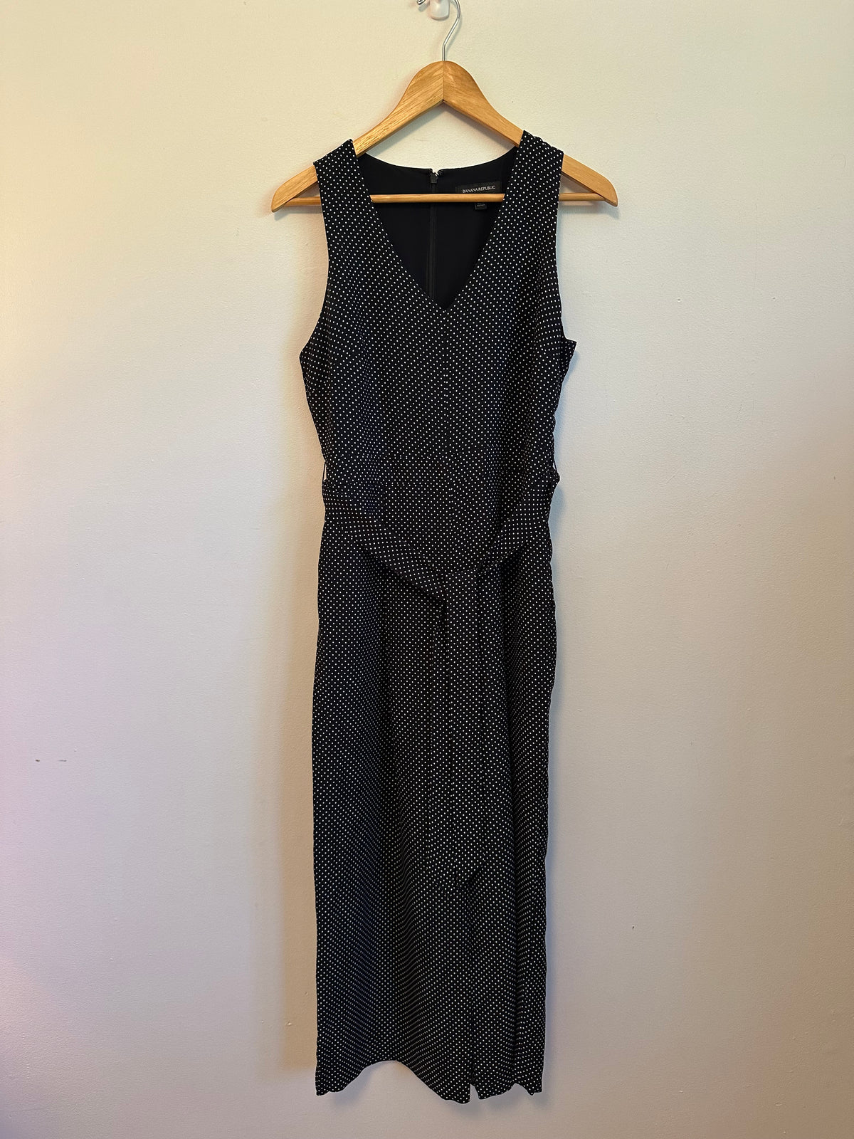 Banana Republic Black Polka Dot V-Neck Wide Leg Jumpsuit with Belt | Size 2