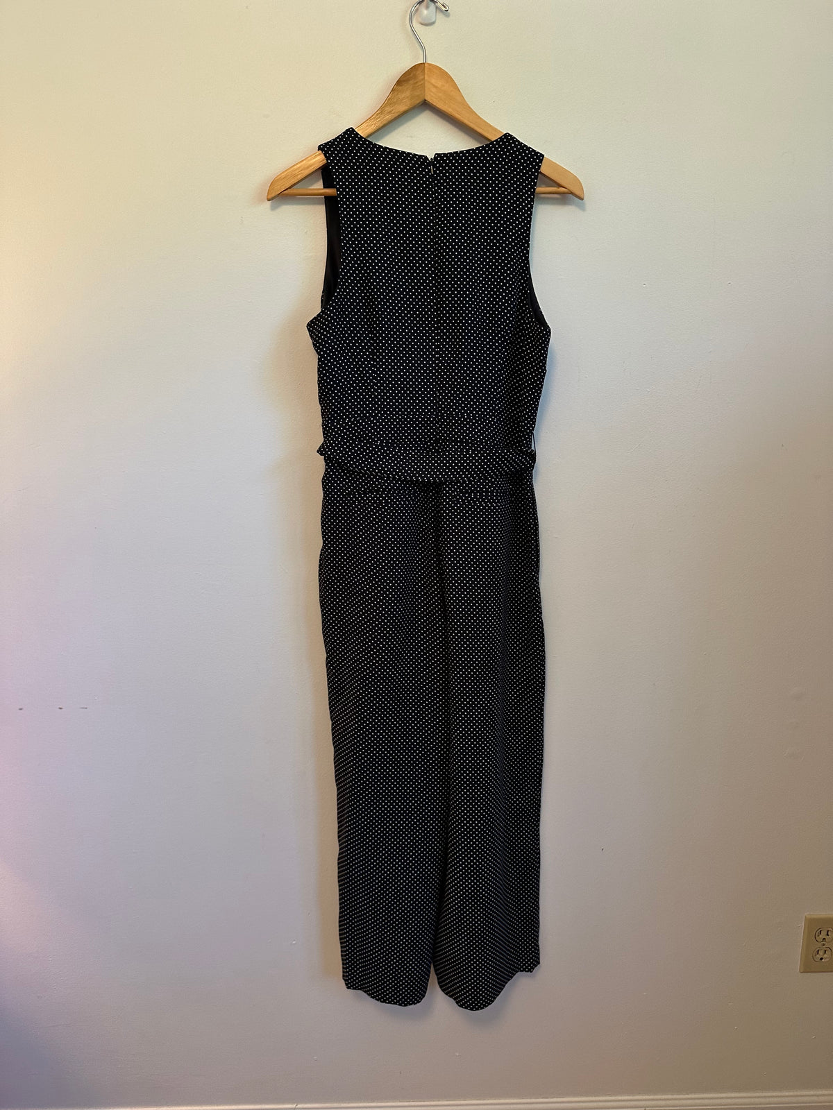 Banana Republic Black Polka Dot V-Neck Wide Leg Jumpsuit with Belt | Size 2
