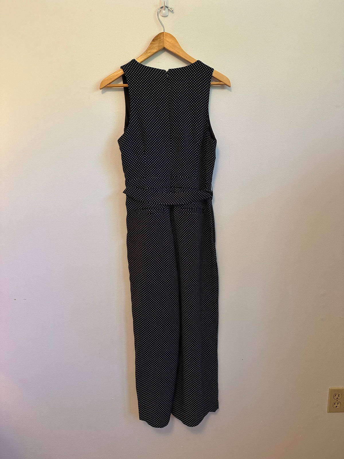 Banana Republic Black Polka Dot V-Neck Wide Leg Jumpsuit with Belt | Size 2