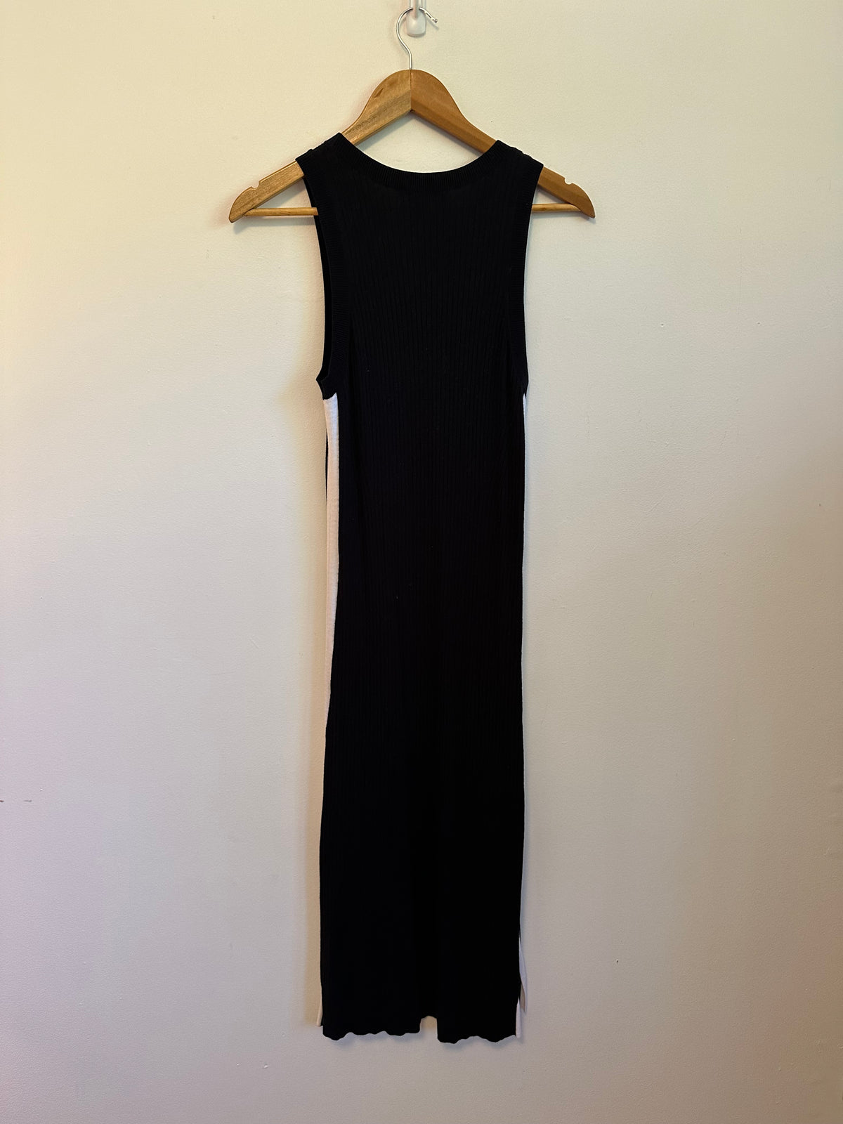 Banana Republic Black Ribbed Knit Sleeveless Side Stripe Midi Dress | Size Small