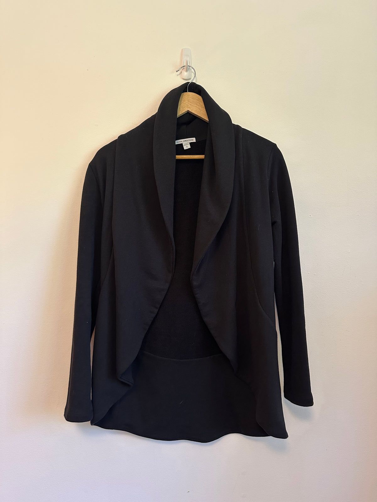 James Perse Black Cotton Shawl Collar Open Cardigan Sweatshirt | Size 2 (M)